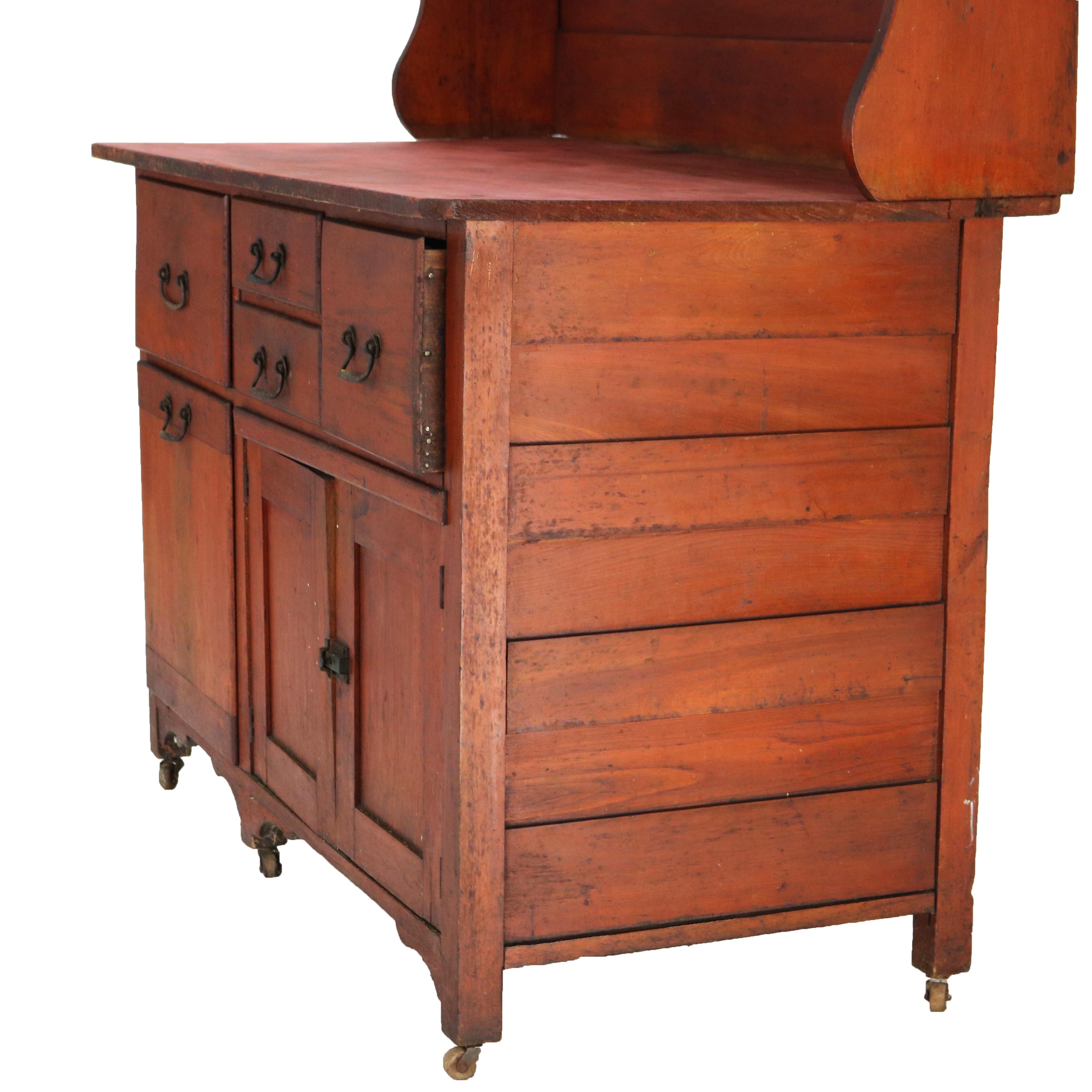 Antique Cherry Bakers Kitchen Cabinet with Upper Step-Back C1920 7