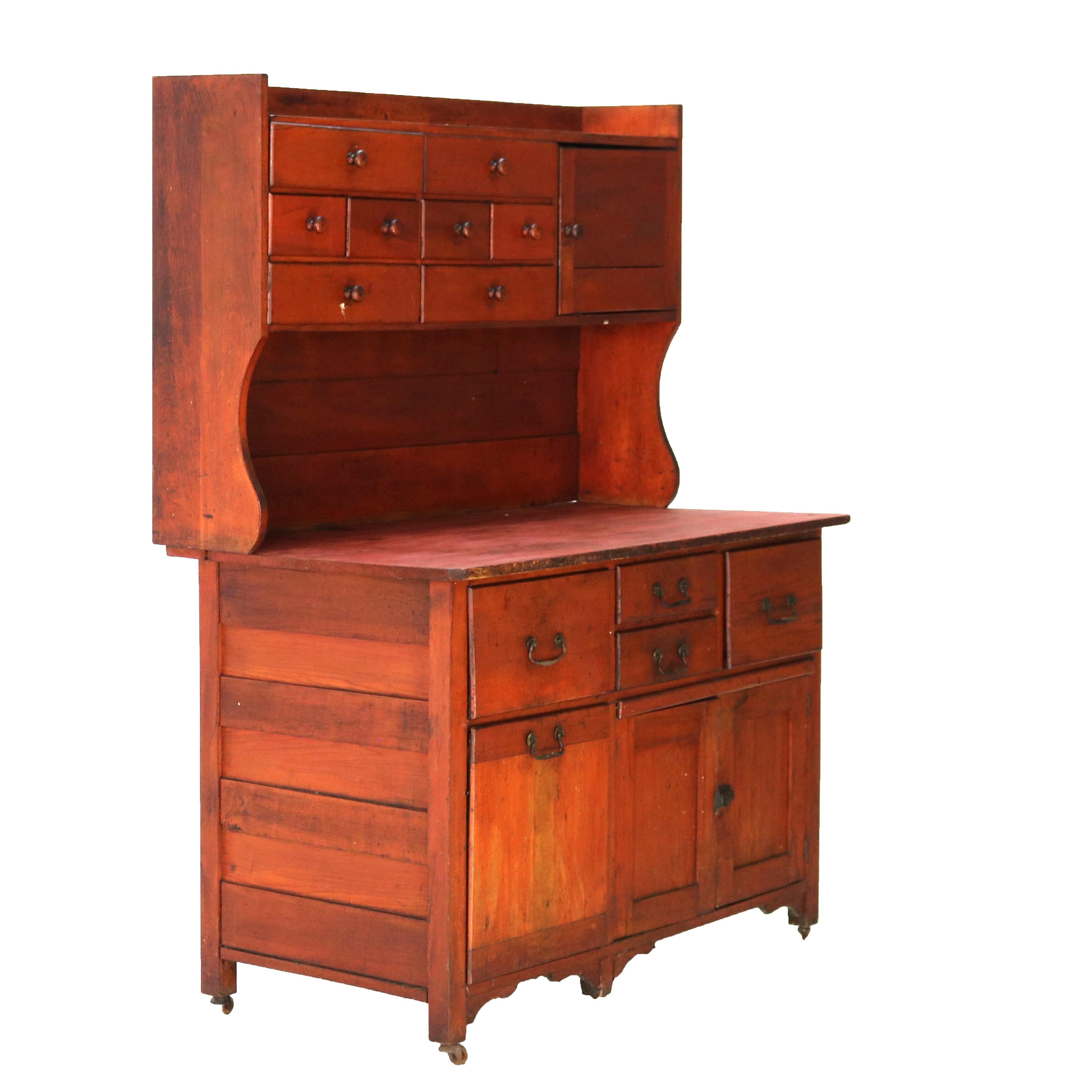 Antique Cherry Bakers Kitchen Cabinet with Upper Step-Back C1920 14