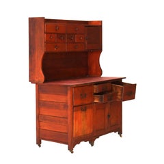 Antique Cherry Bakers Kitchen Cabinet with Upper Step-Back C1920