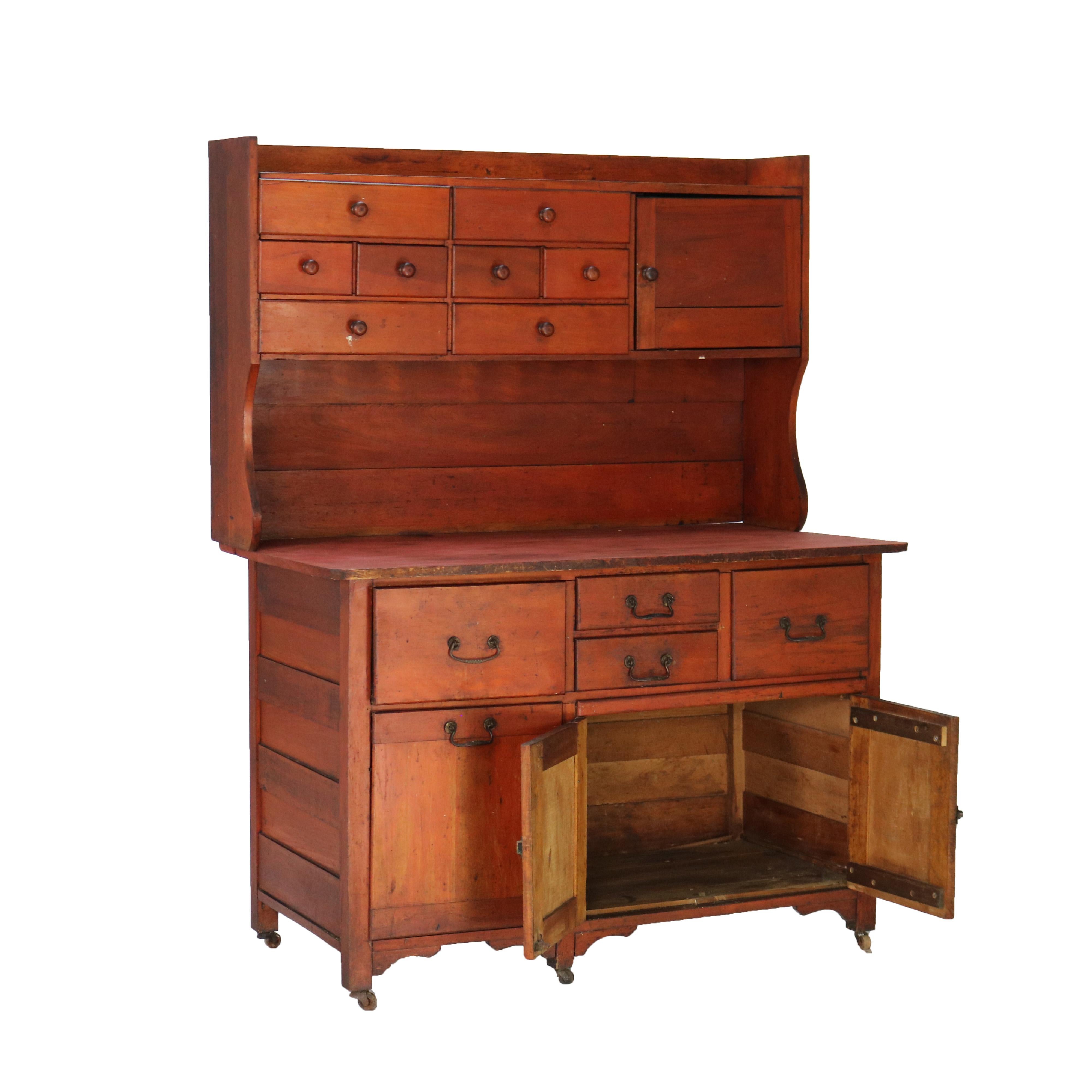 Antique Cherry Bakers Kitchen Cabinet with Upper Step-Back C1920 16