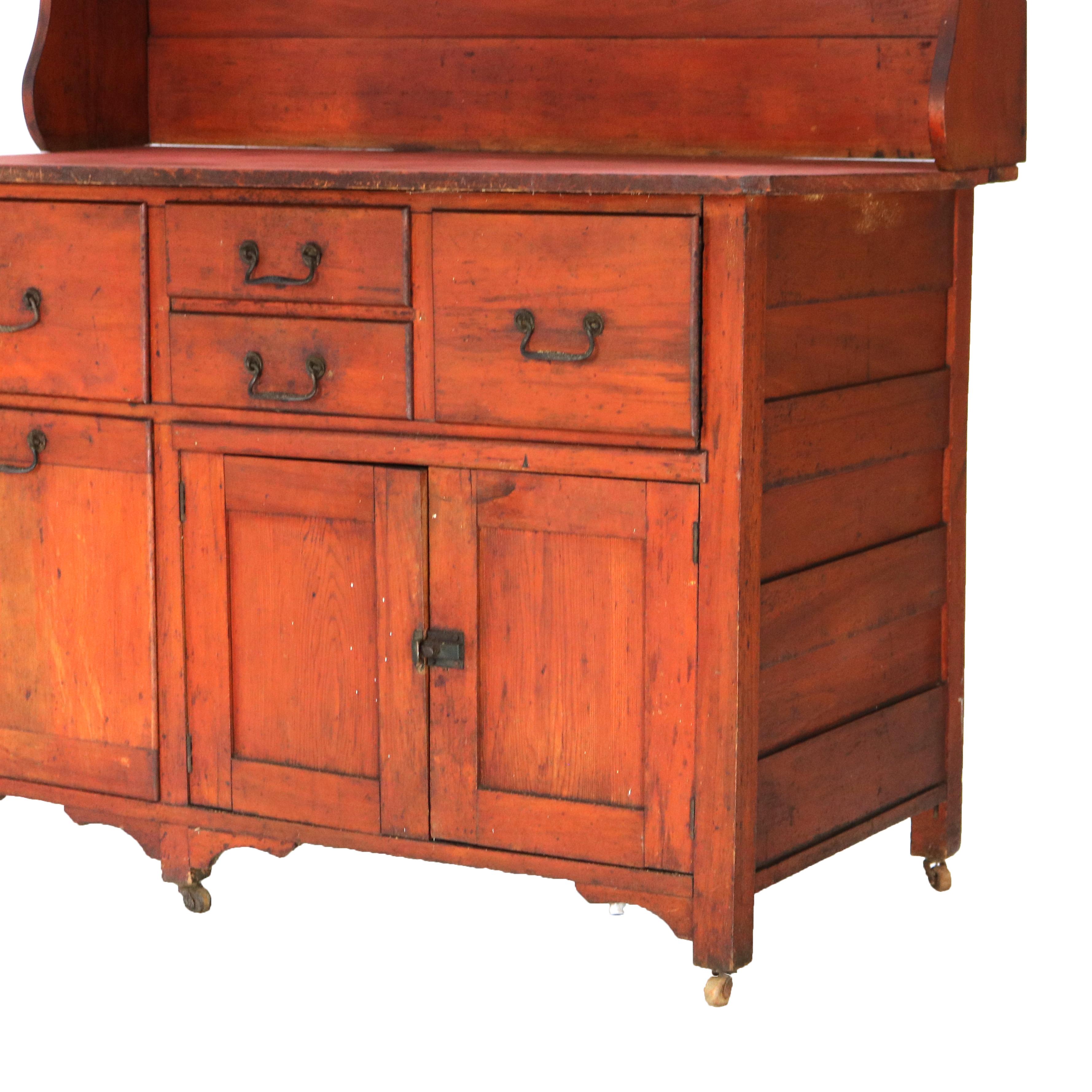 Antique Cherry Bakers Kitchen Cabinet with Upper Step-Back C1920 In Good Condition In Big Flats, NY