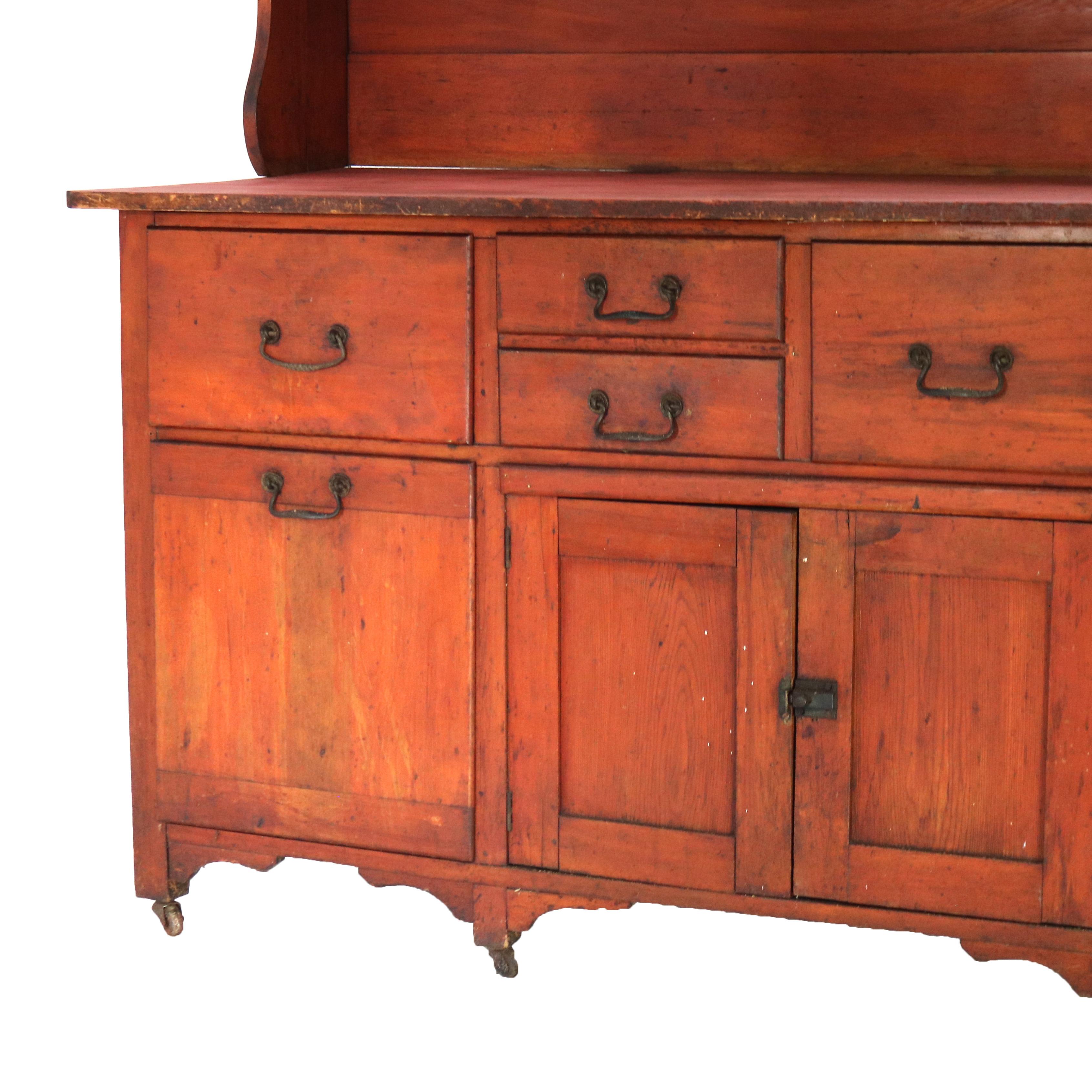 Antique Cherry Bakers Kitchen Cabinet with Upper Step-Back C1920 1