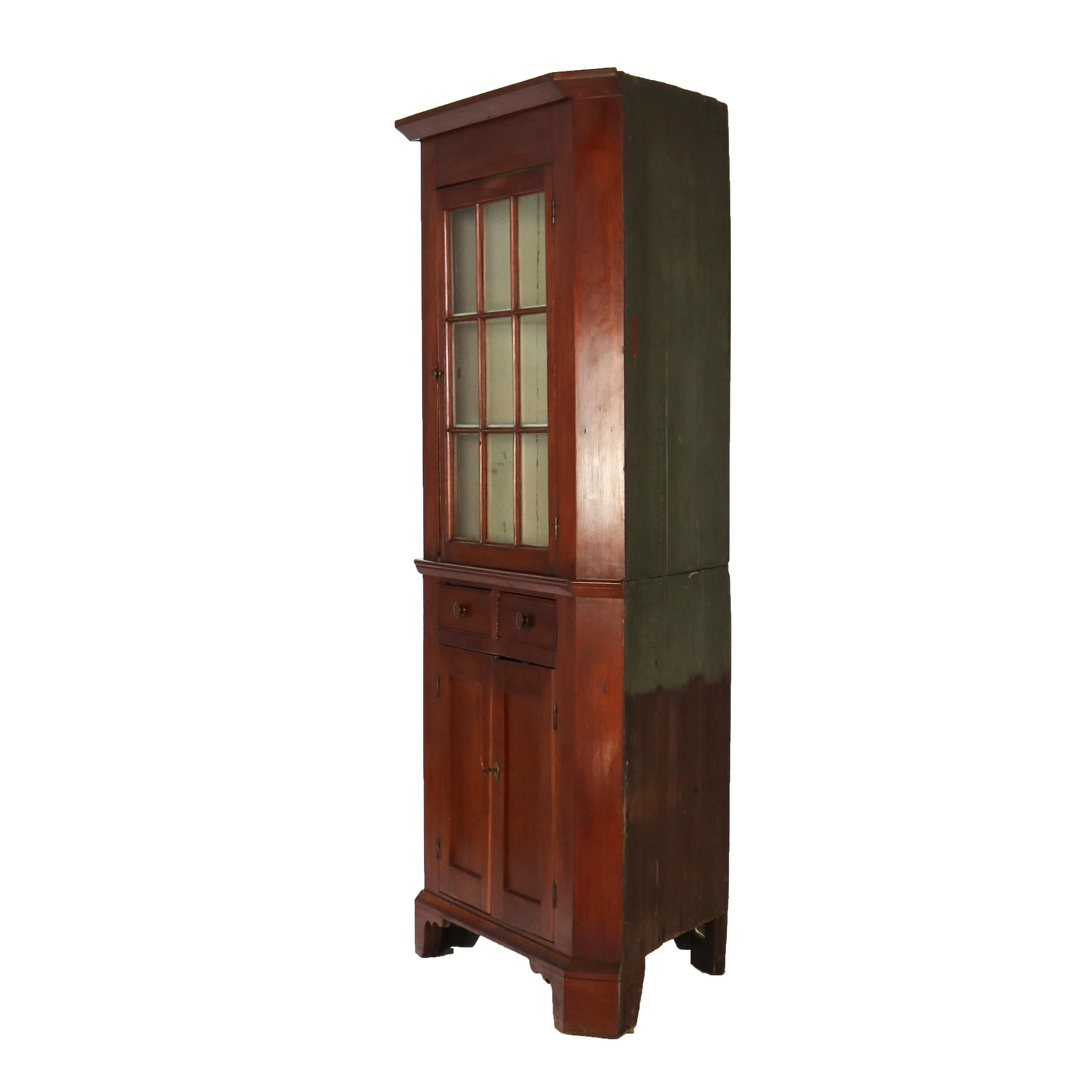 Antique Cherry Corner Cabinet with Nine Panel Upper Door C1840 6