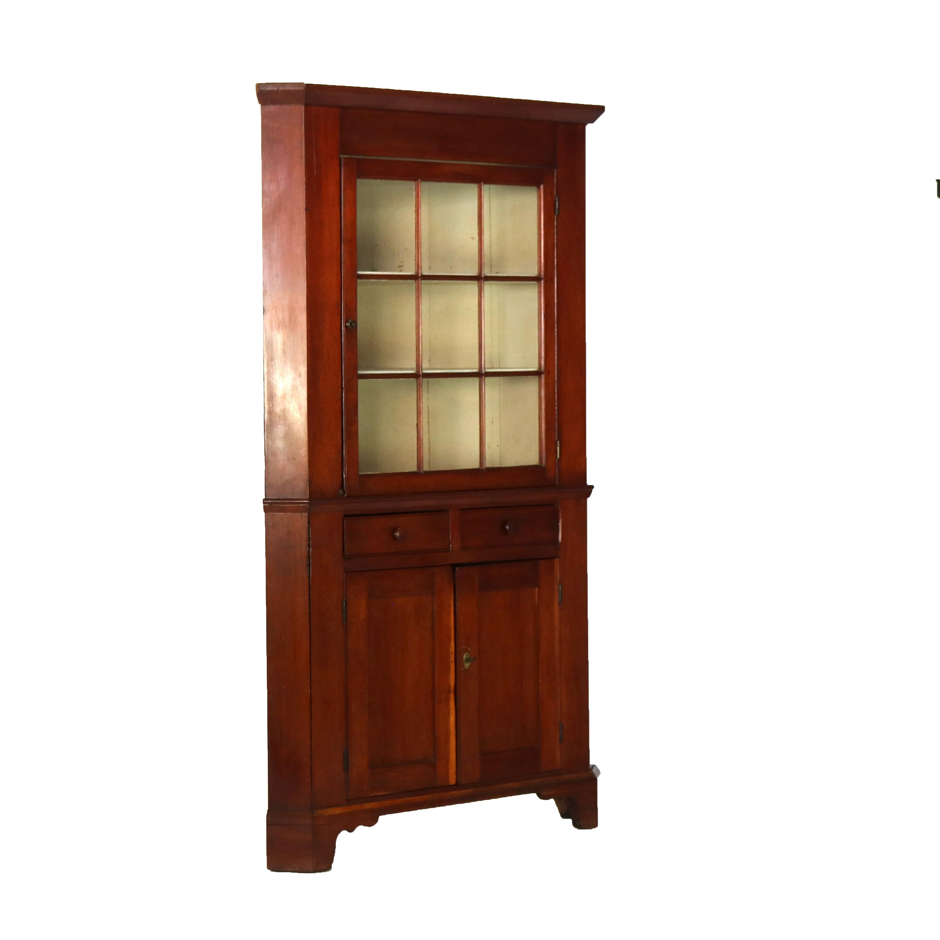 Antique Cherry Corner Cabinet with Nine Panel Upper Door C1840 9