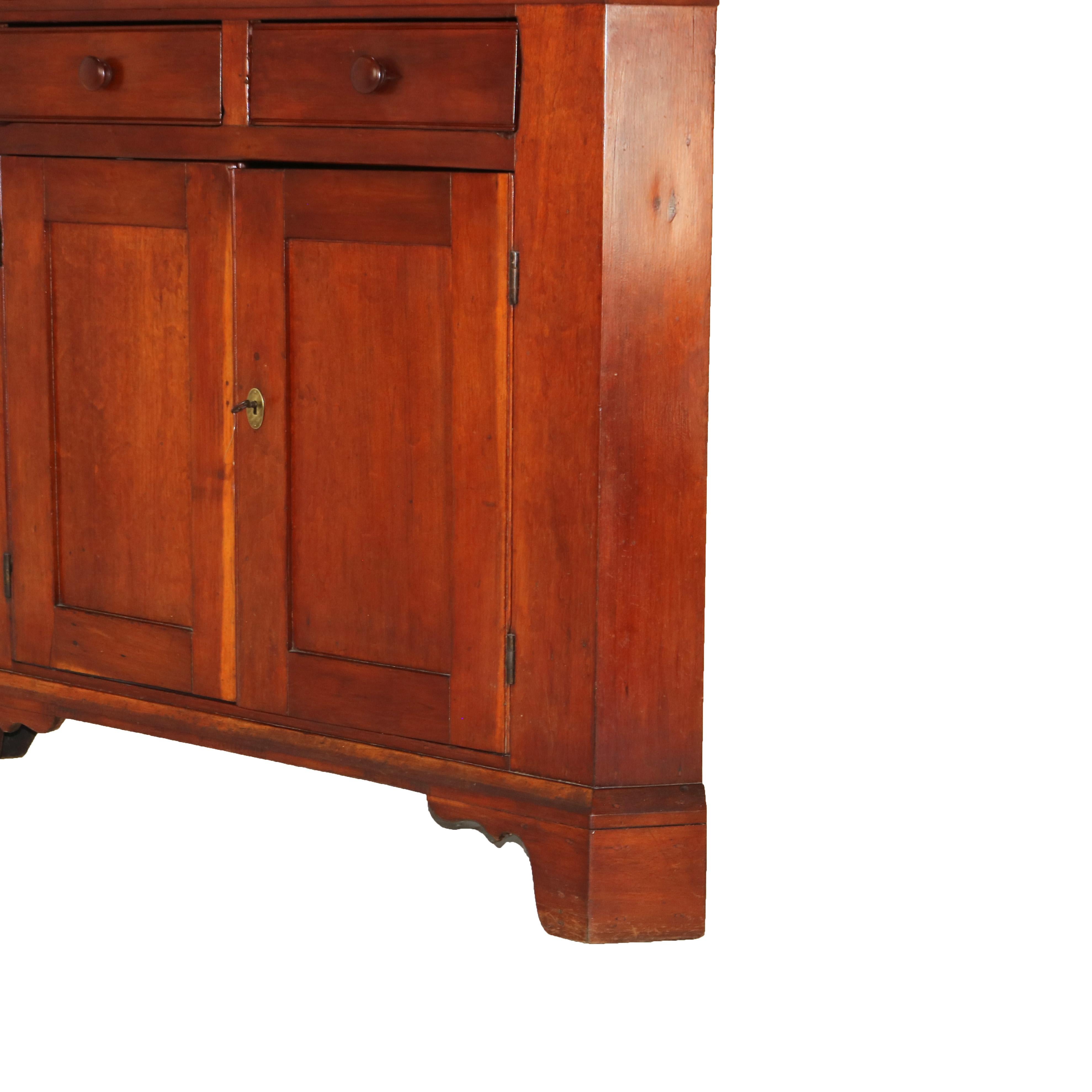 Antique Cherry Corner Cabinet with Nine Panel Upper Door C1840 In Good Condition In Big Flats, NY