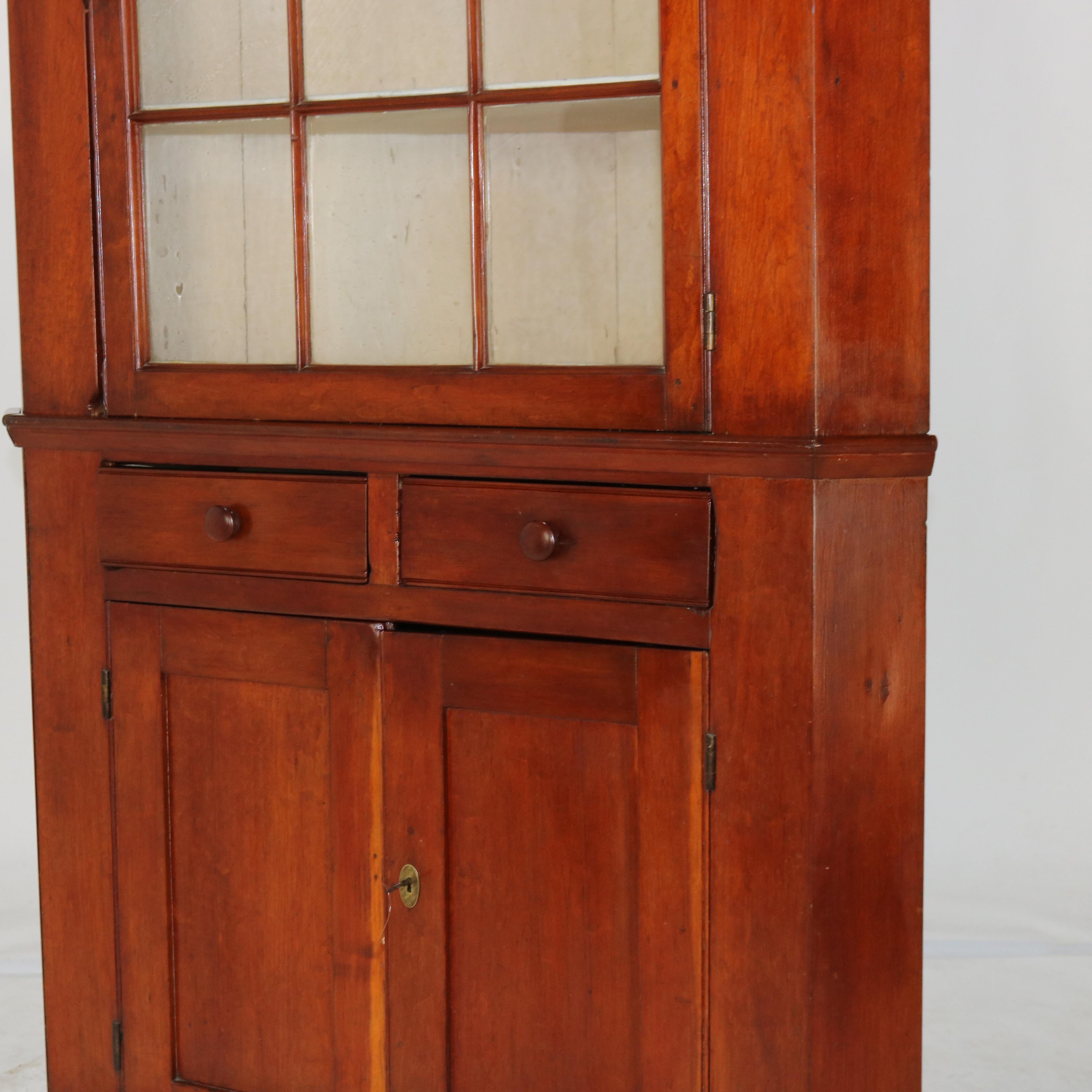 19th Century Antique Cherry Corner Cabinet with Nine Panel Upper Door C1840