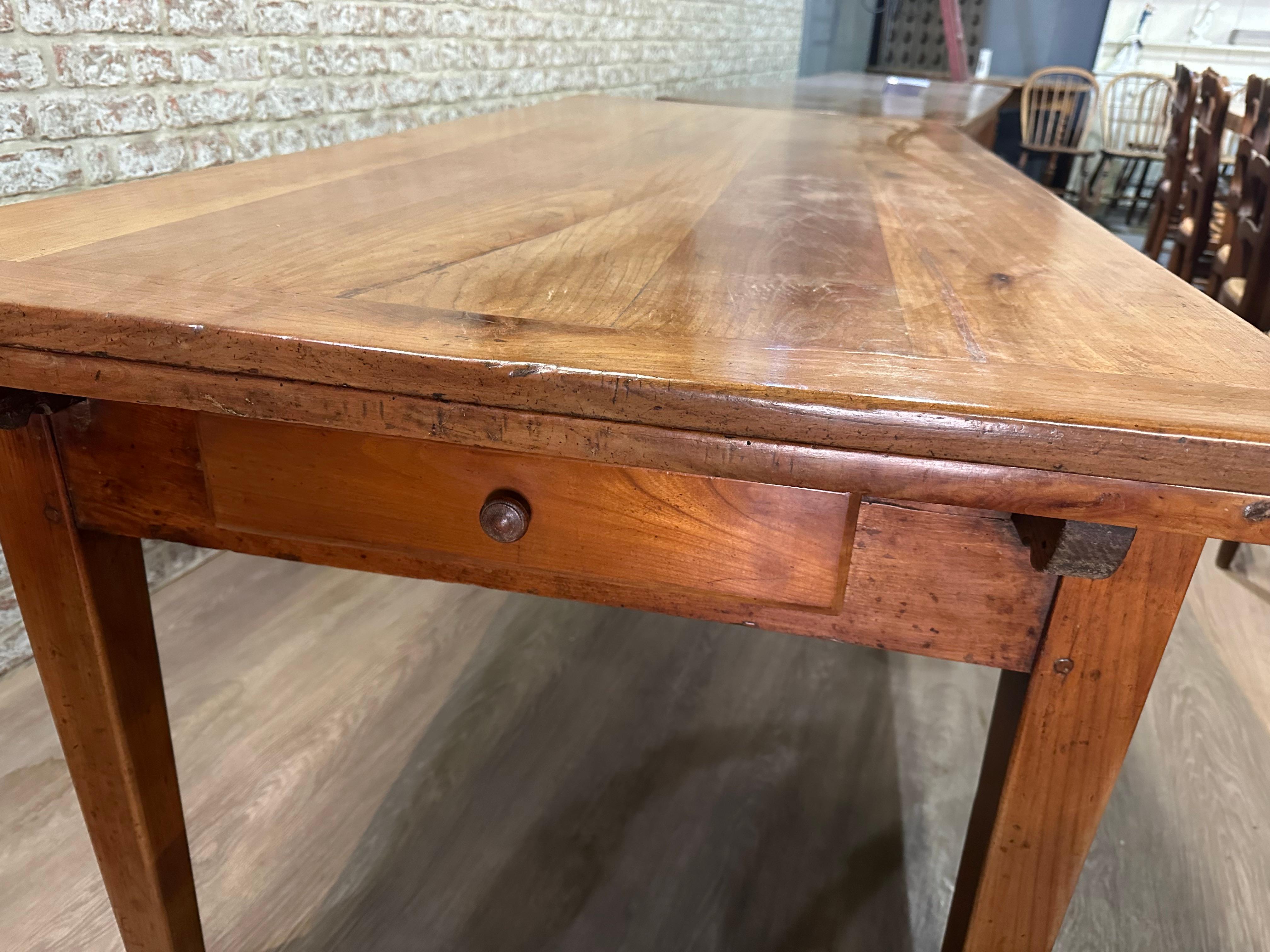 French Antique Cherry Double Draw Leaf Table  For Sale