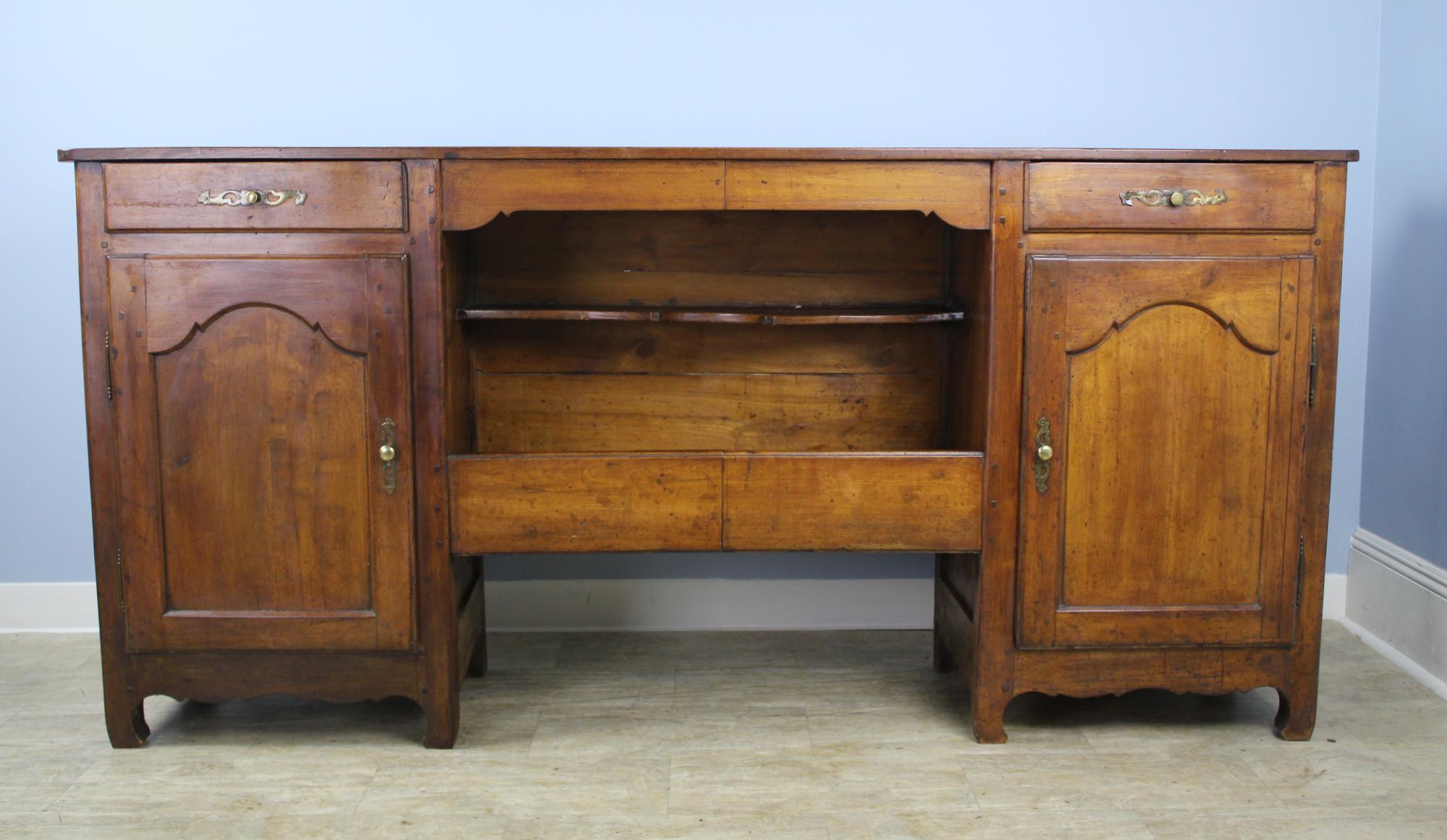 French Antique Cherry Enfilade, Open Centre, Secret Catches For Sale