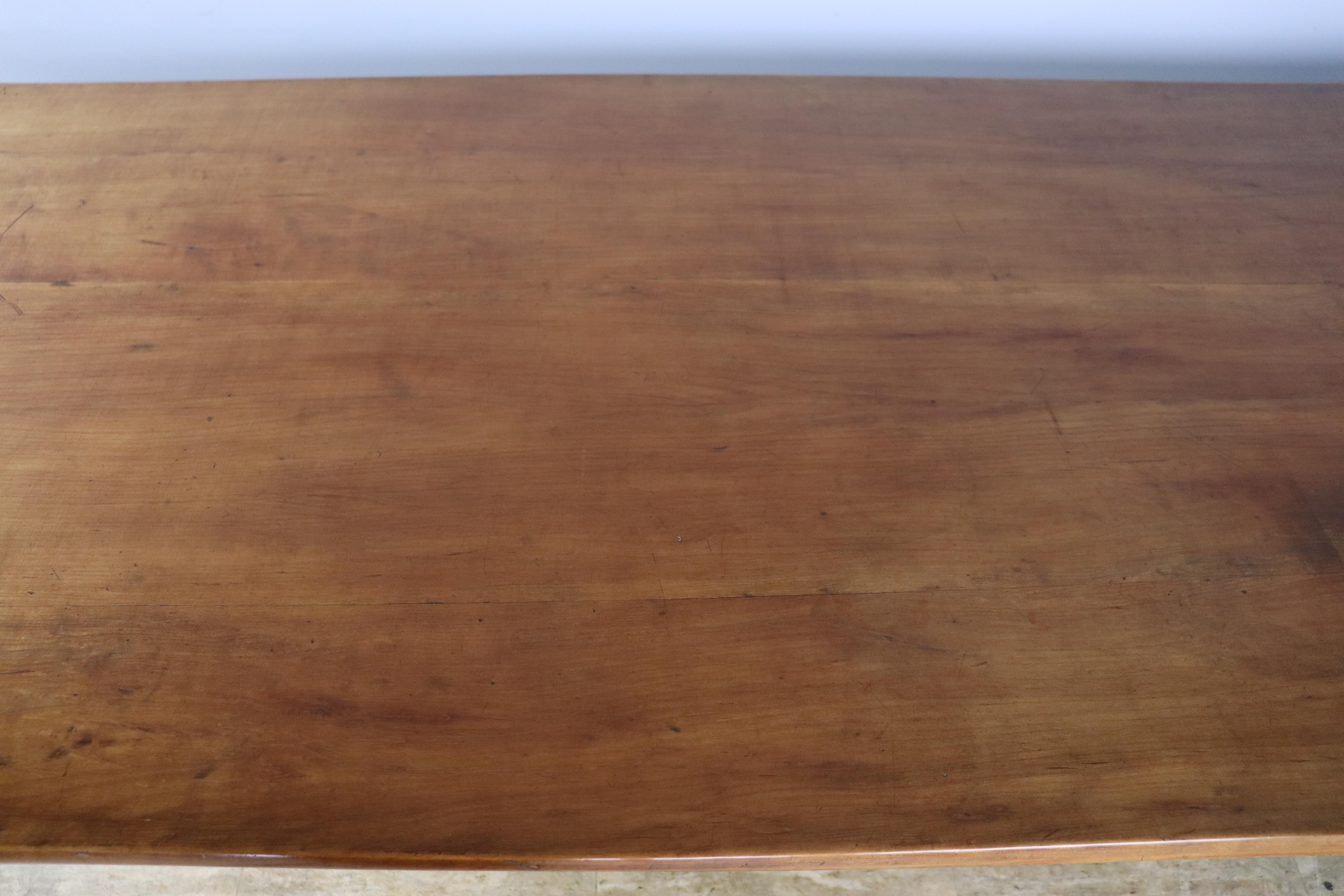 Antique Cherry Farm or Dining Table with Large Breadslide For Sale 6