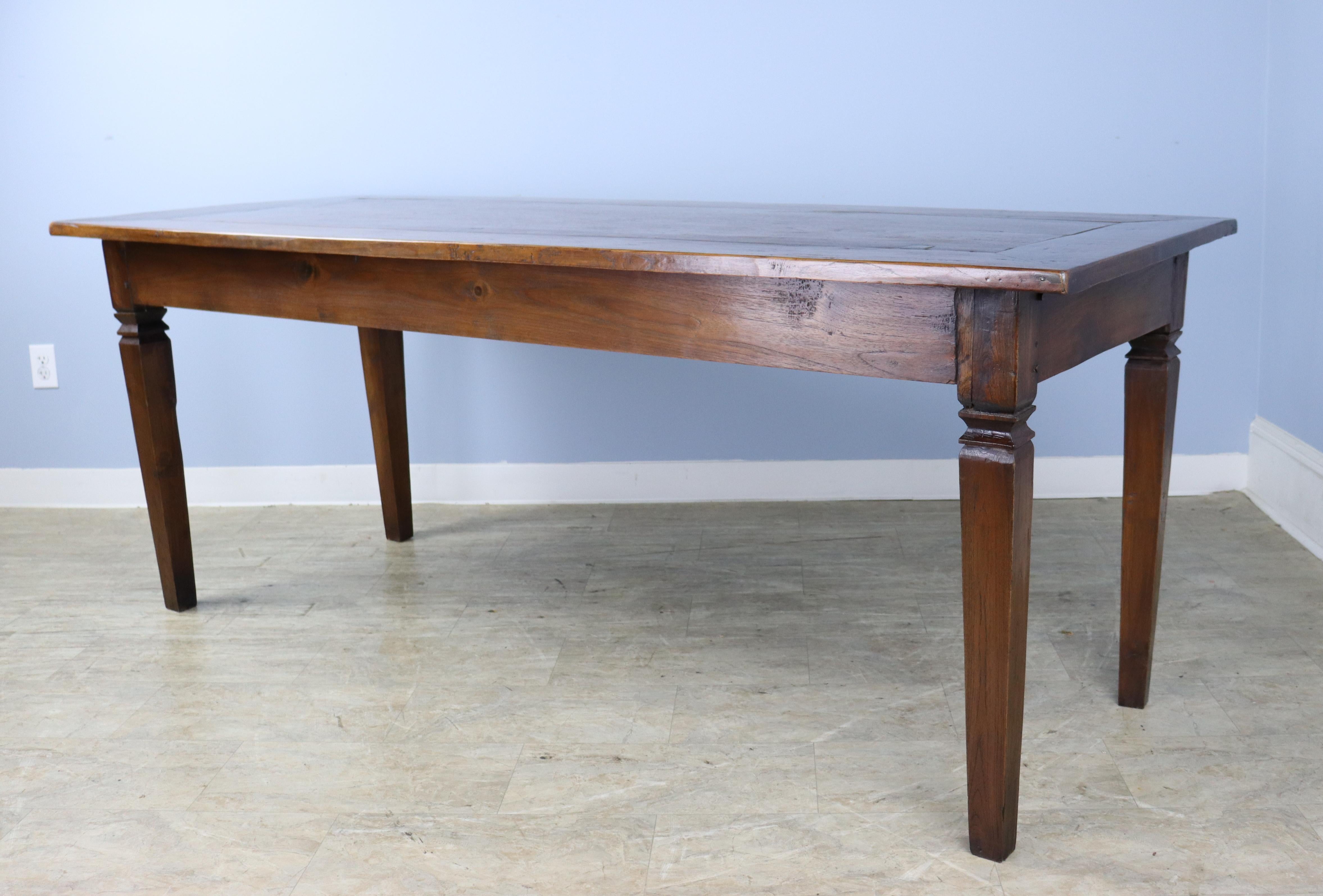French Antique Cherry Farm Table, Carved Legs and Mitred Corners For Sale