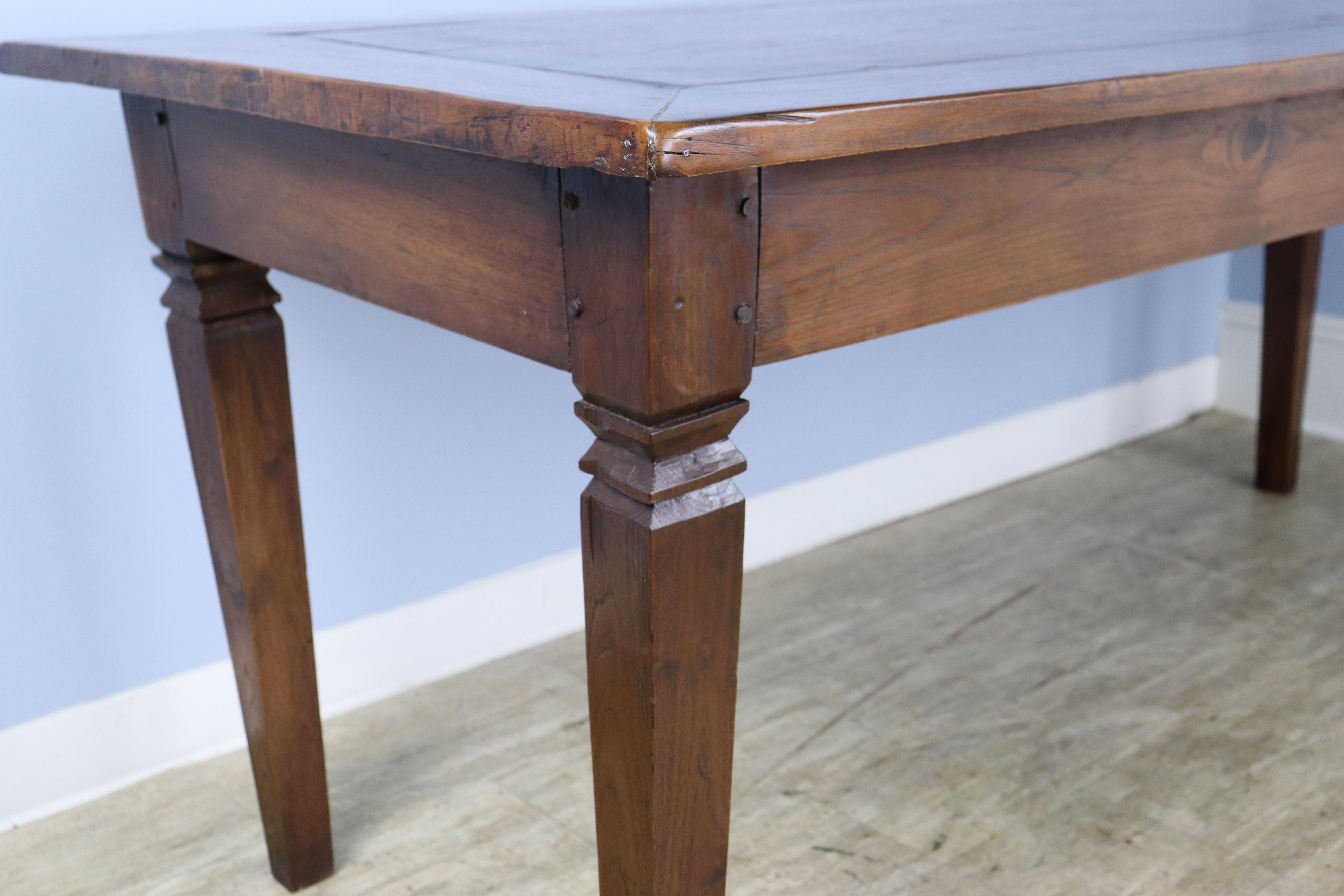 Antique Cherry Farm Table, Carved Legs and Mitred Corners In Good Condition For Sale In Port Chester, NY