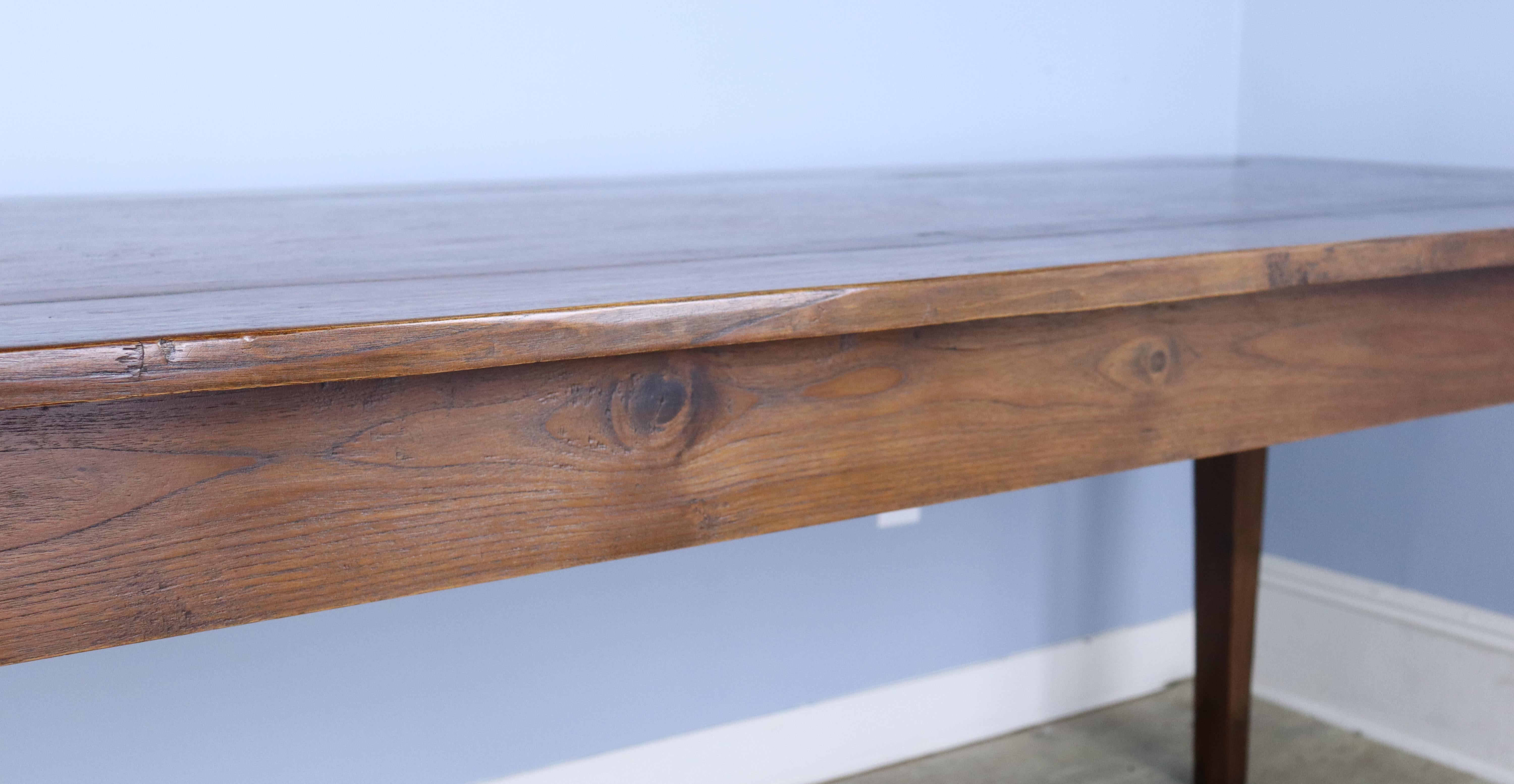 19th Century Antique Cherry Farm Table, Carved Legs and Mitred Corners For Sale
