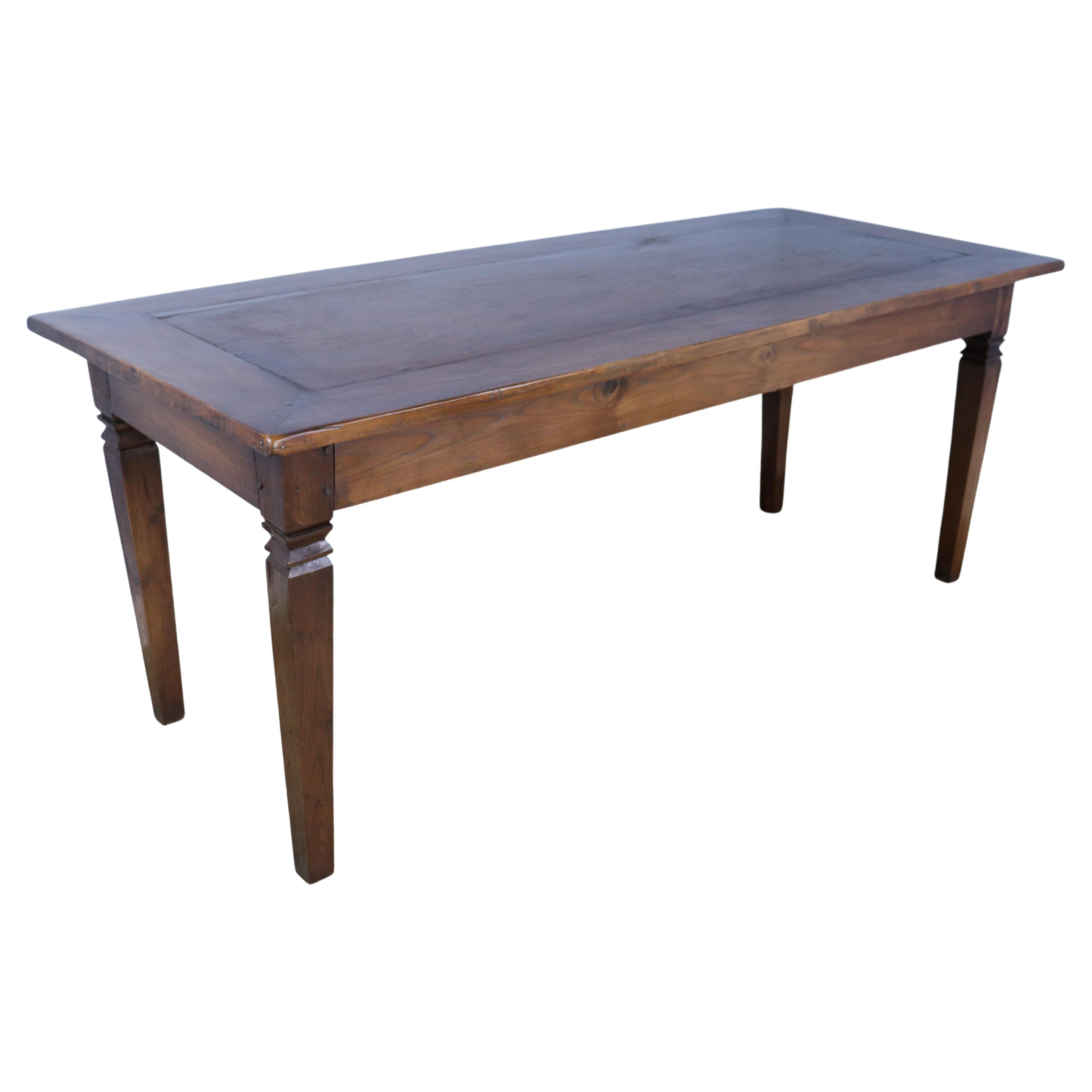 Antique Cherry Farm Table, Carved Legs and Mitred Corners For Sale