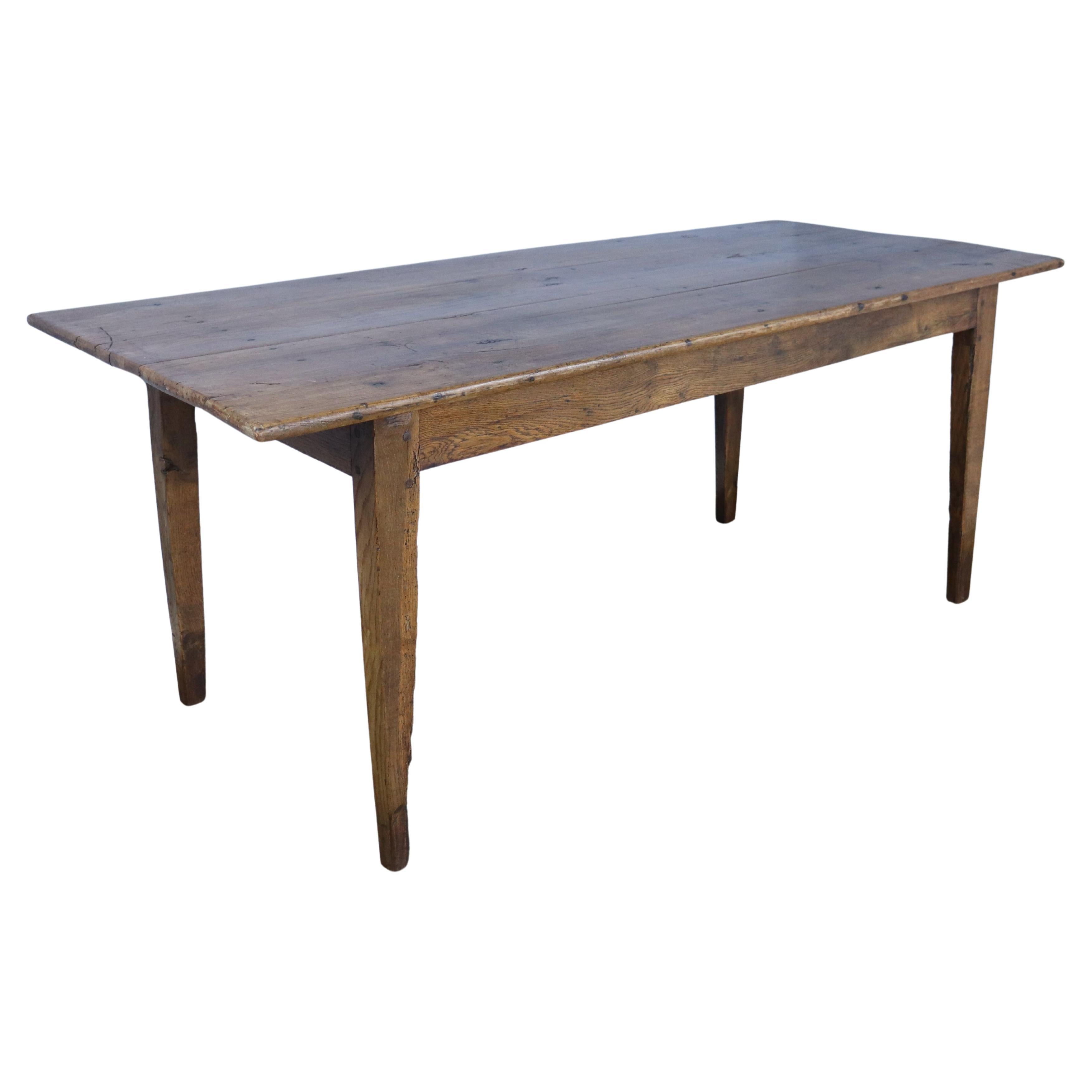 Antique Cherry Farm Table, Oak Base