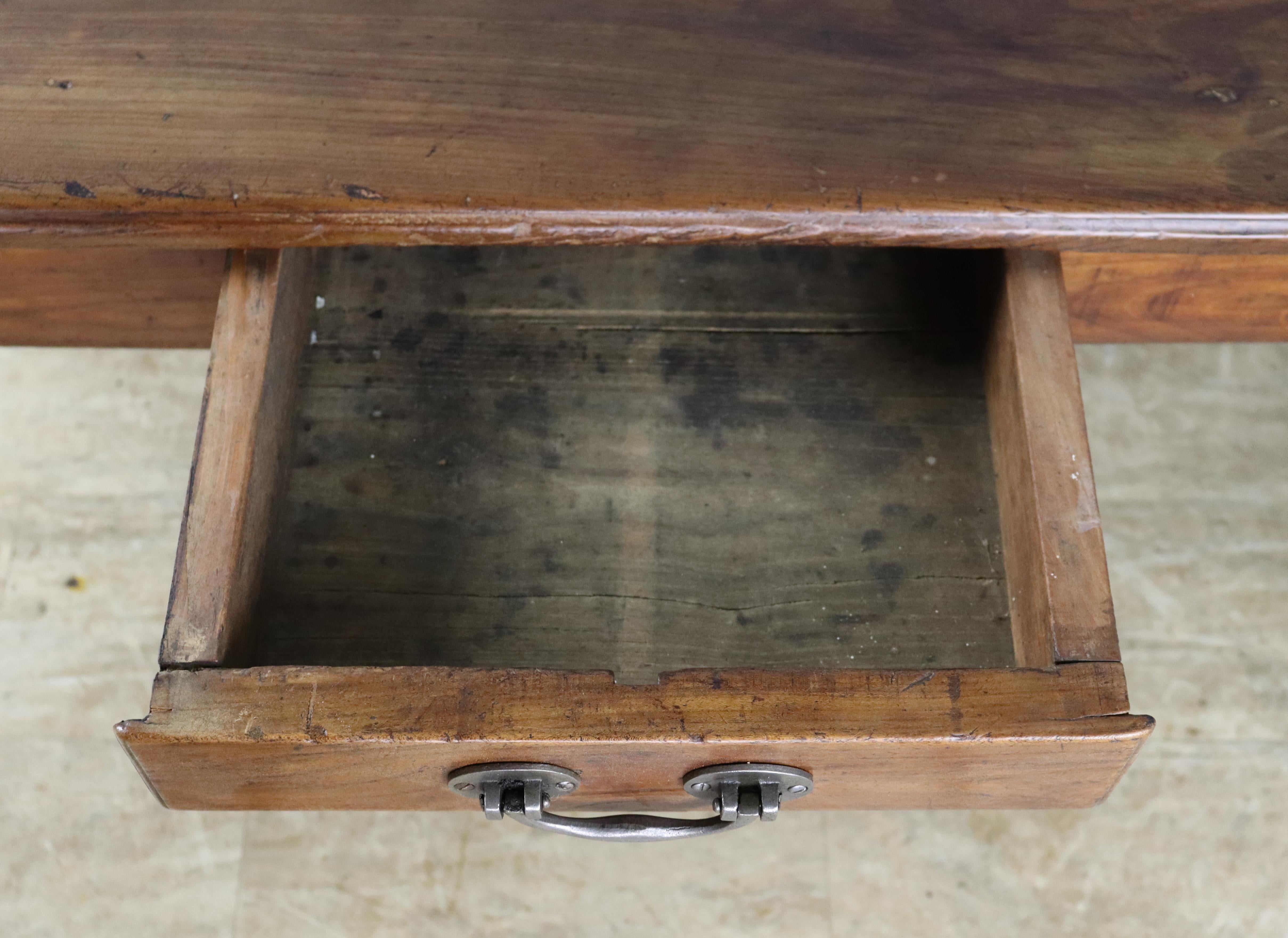 Antique Cherry Farm Table, One Drawer For Sale 7