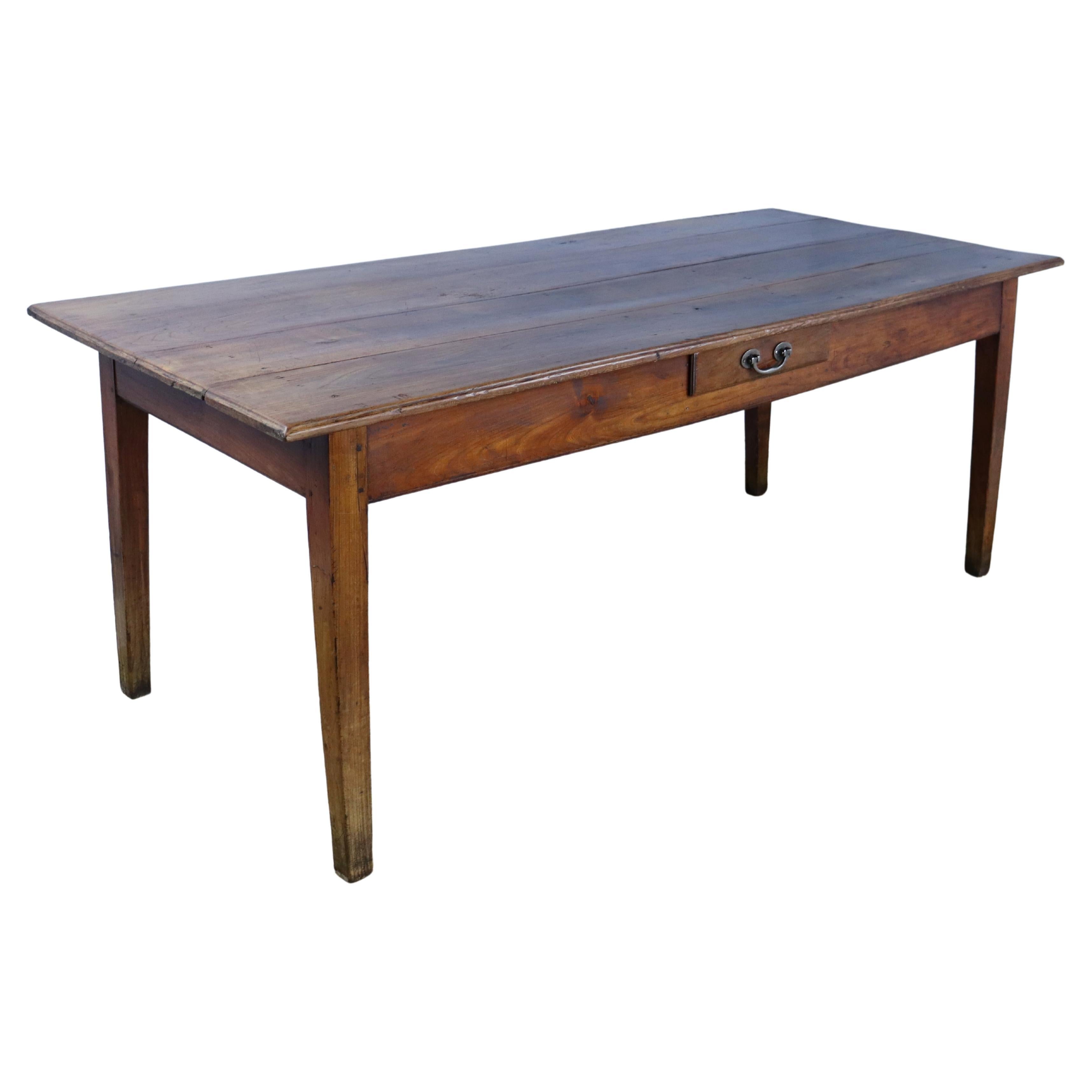 Antique Cherry Farm Table, One Drawer