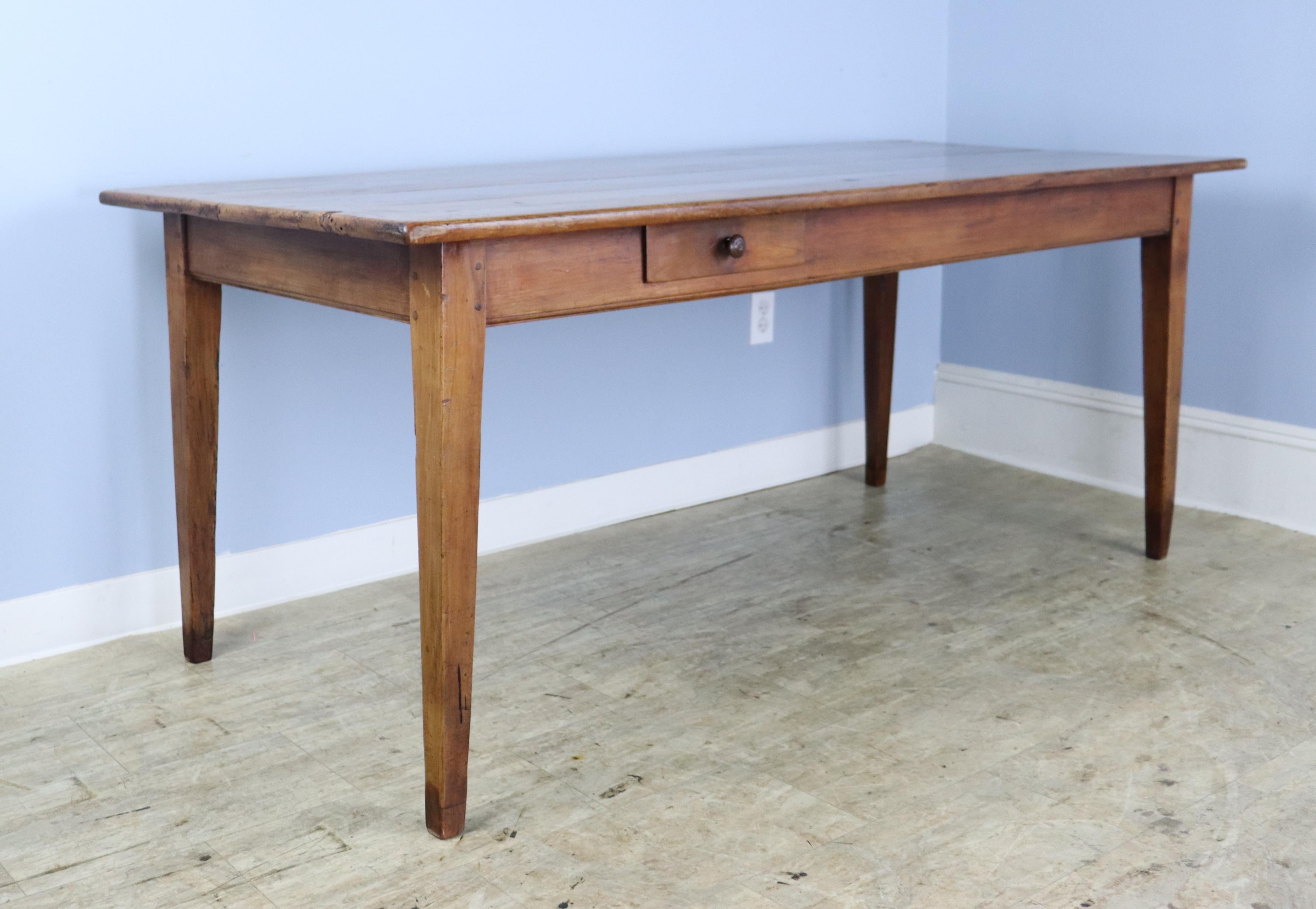19th Century Antique Cherry Farm Table with Breadslide and Drawer For Sale