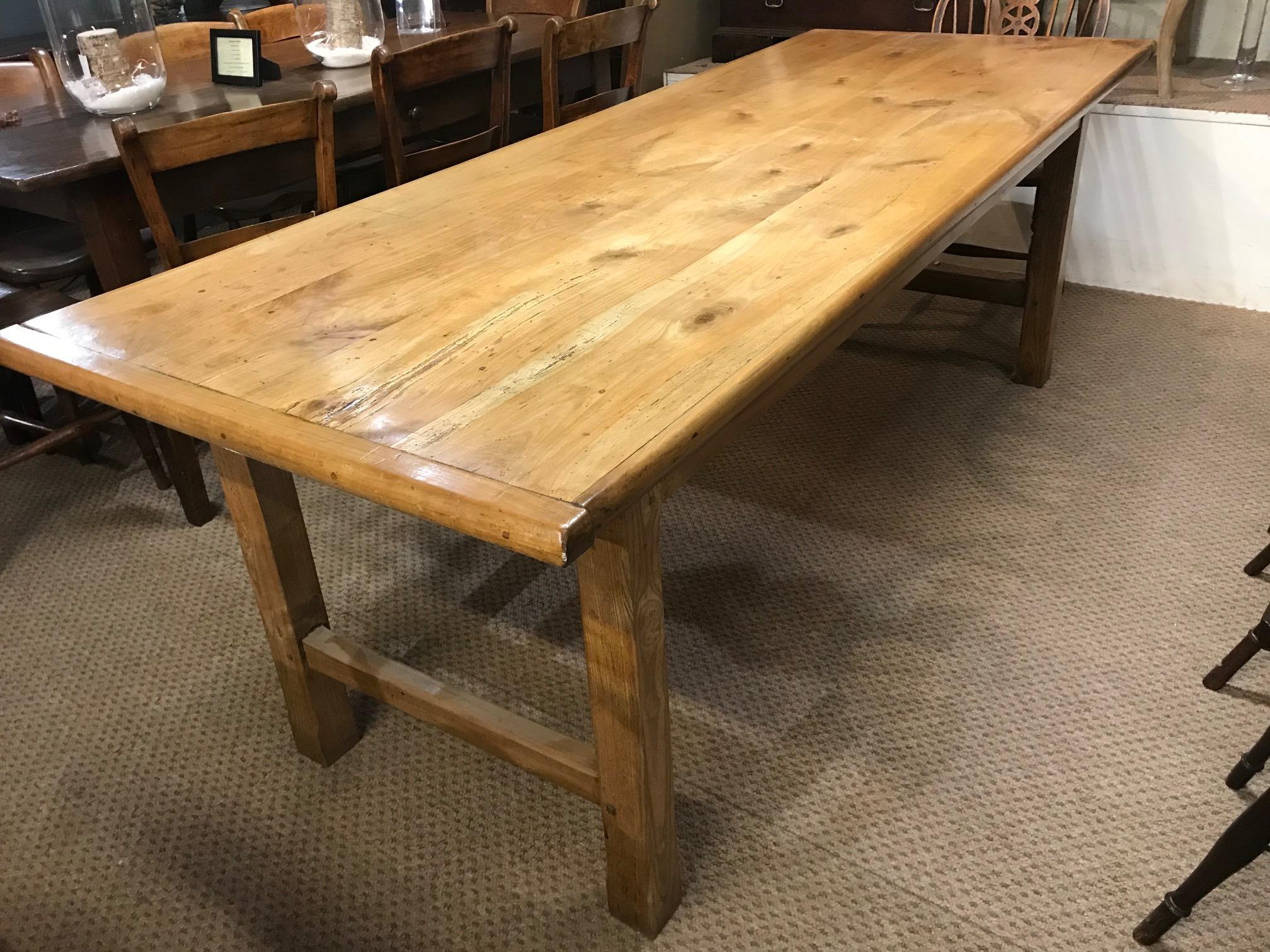 French Provincial Antique Cherry Farmhouse Table with H Stretcher