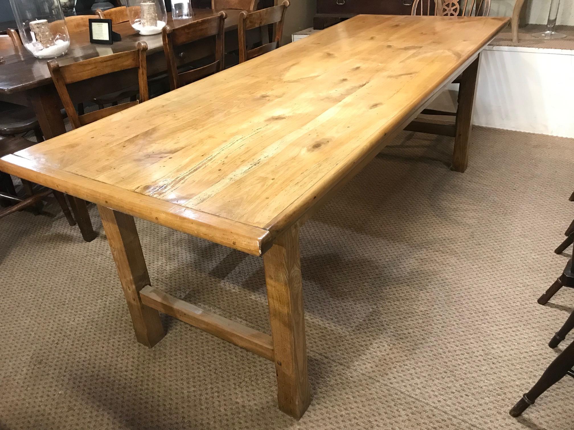 Hand-Crafted Antique Cherry Farmhouse Table with H Stretcher