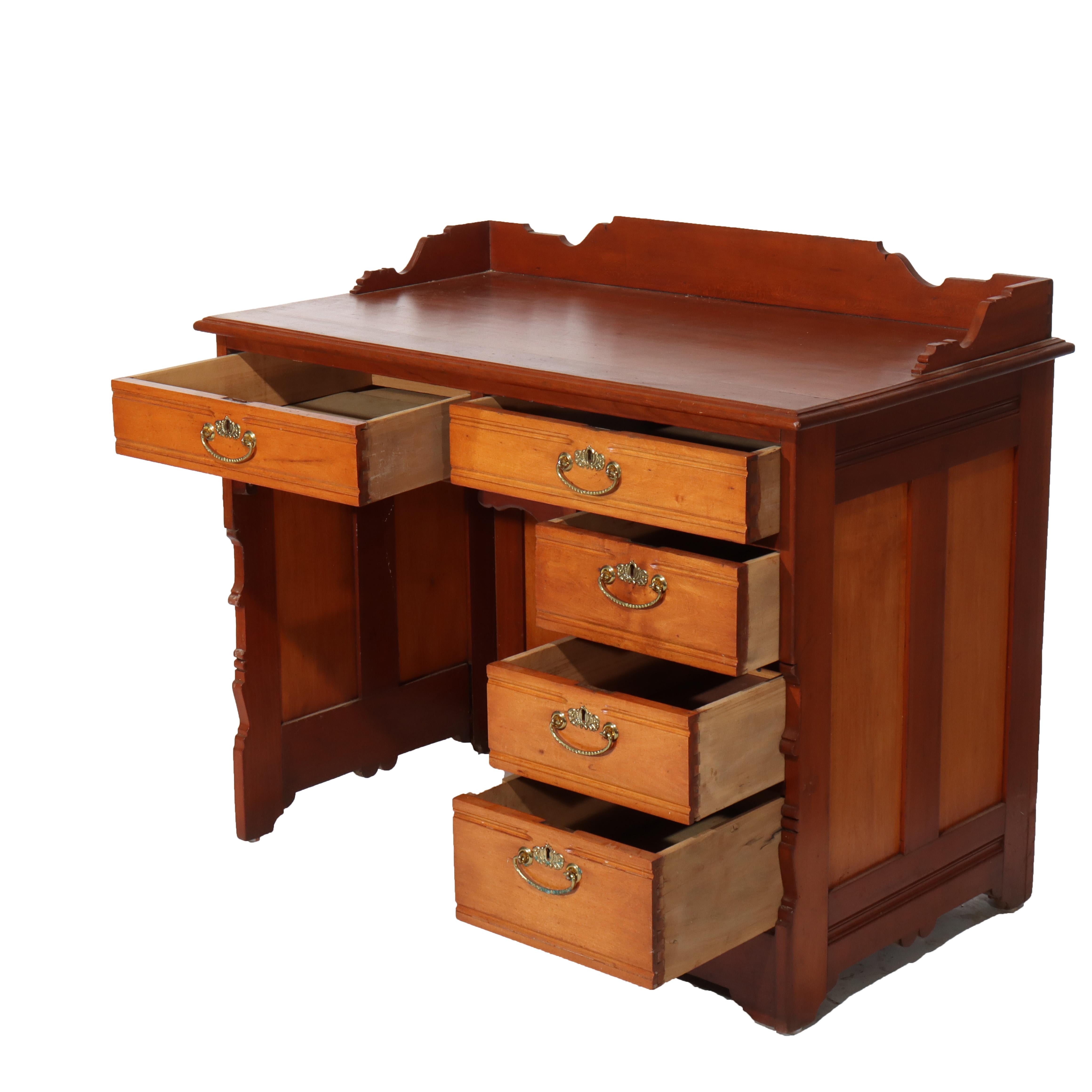 Antique Cherry Five Drawer Single Pedestal Desk C1910
Measures - 34.5