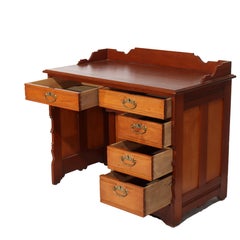 Antique Cherry Five Drawer Single Pedestal Desk C1910