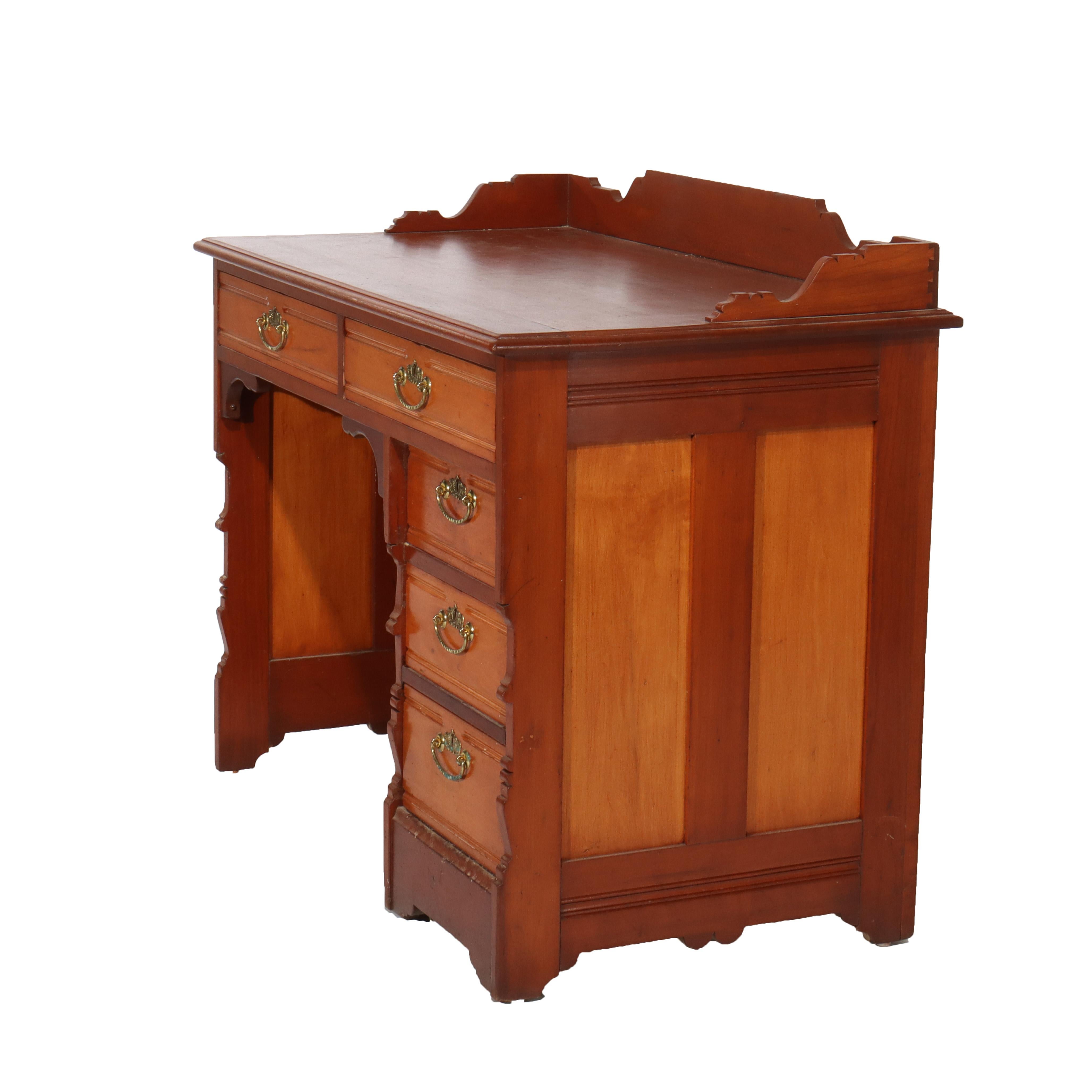 Antique Cherry Five Drawer Single Pedestal Desk C1910 In Good Condition For Sale In Big Flats, NY