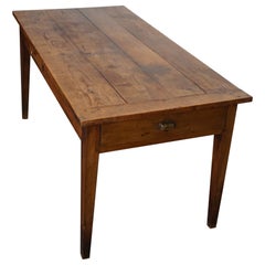 Antique Cherry French Farmhouse Dining Table, 19th Century