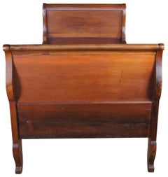 Antique Cherry French Louis Phillipe Style Twin Size Sleigh Bed Frame