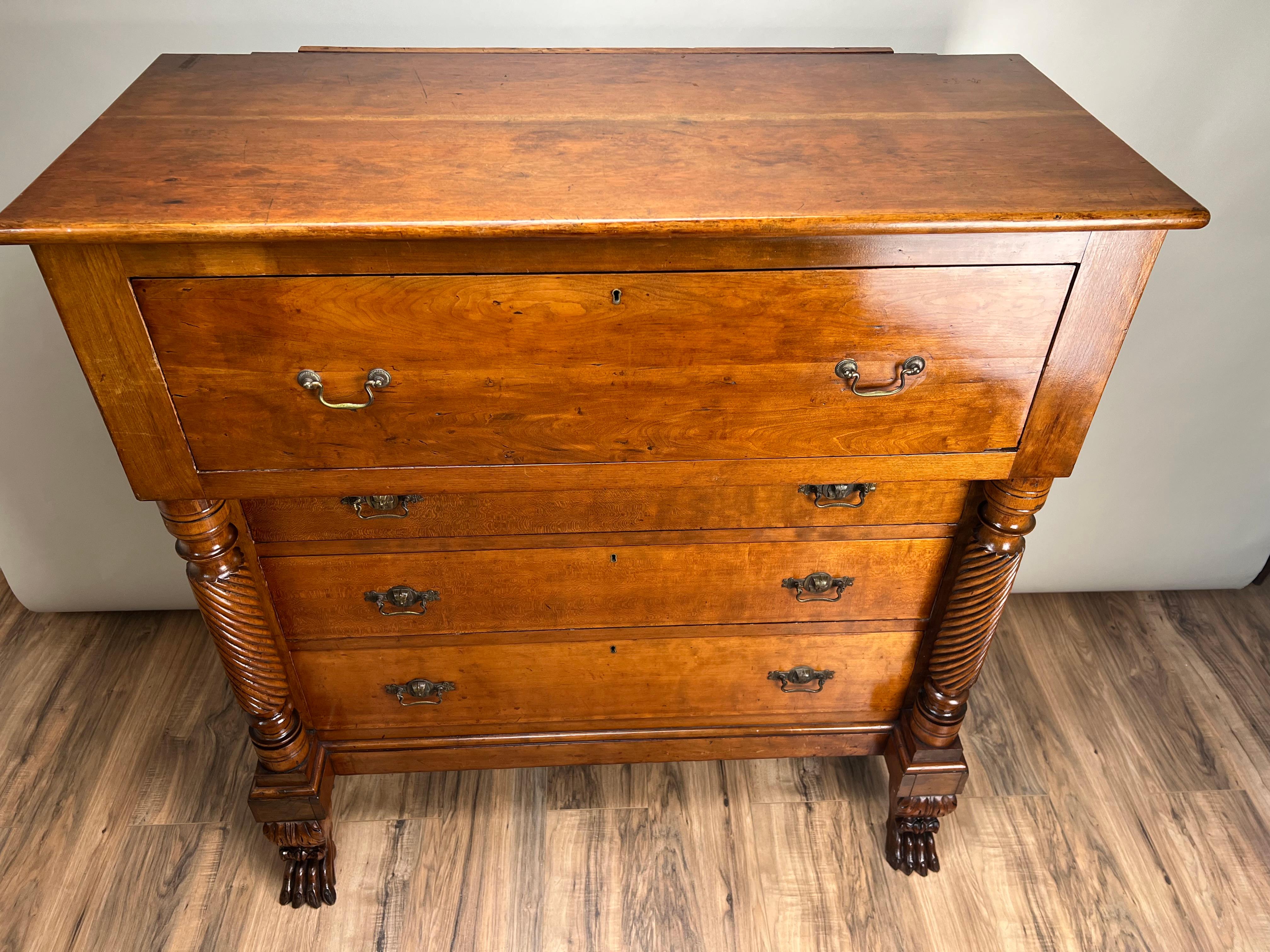 Antique Cherry Late Federal Paw Foot Four Drawer Chest c. 1840 2