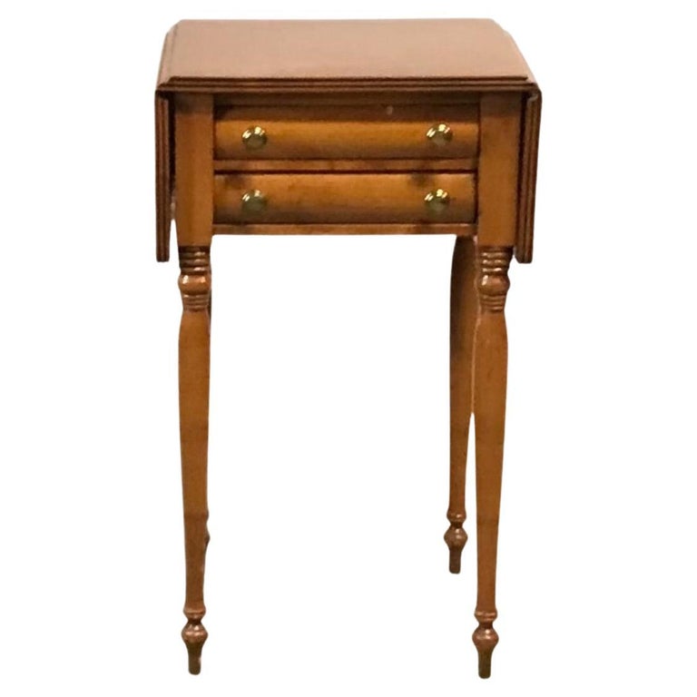 Antique Cherry Sheraton Style Two Drawer Side Table For Sale at 1stDibs