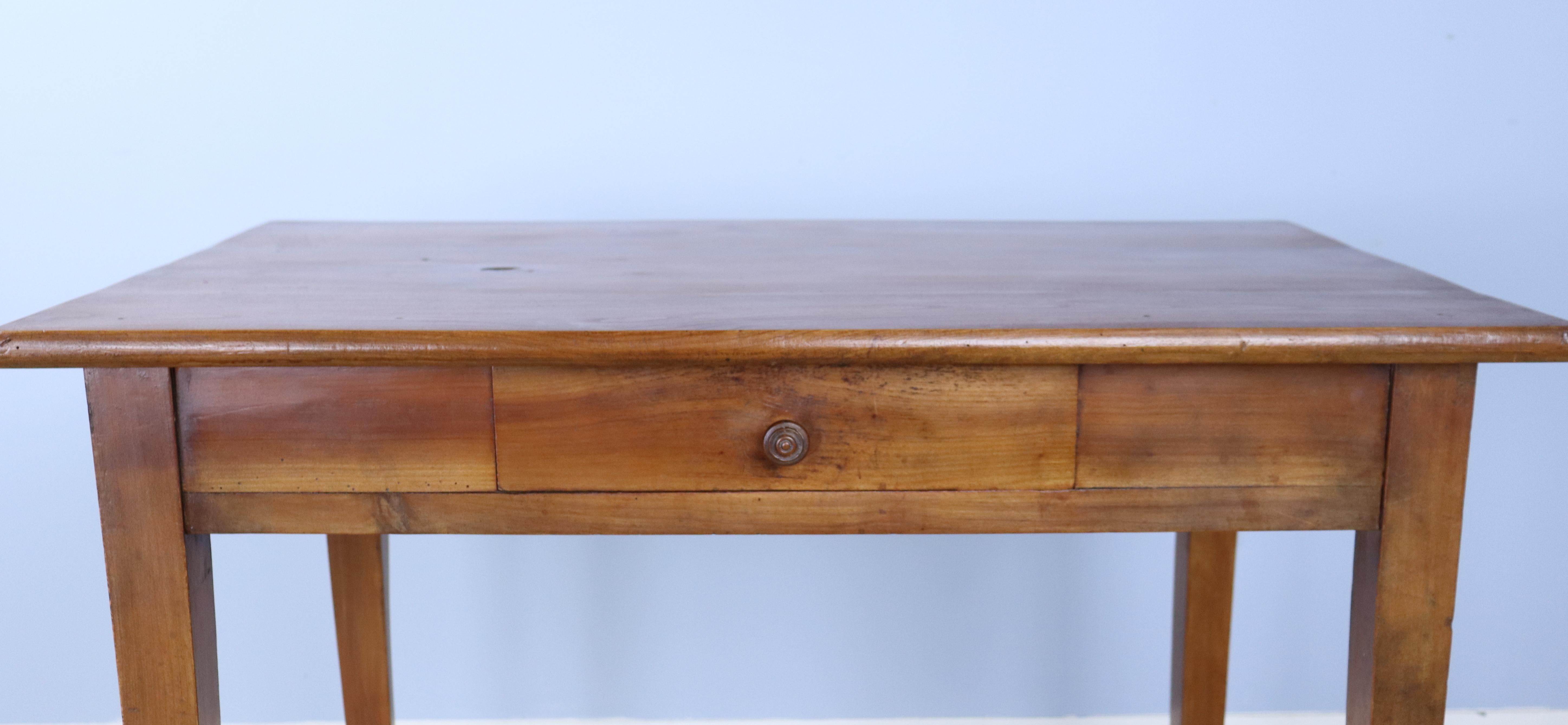 French Antique Cherry Side Table or Small Desk, One Drawer For Sale