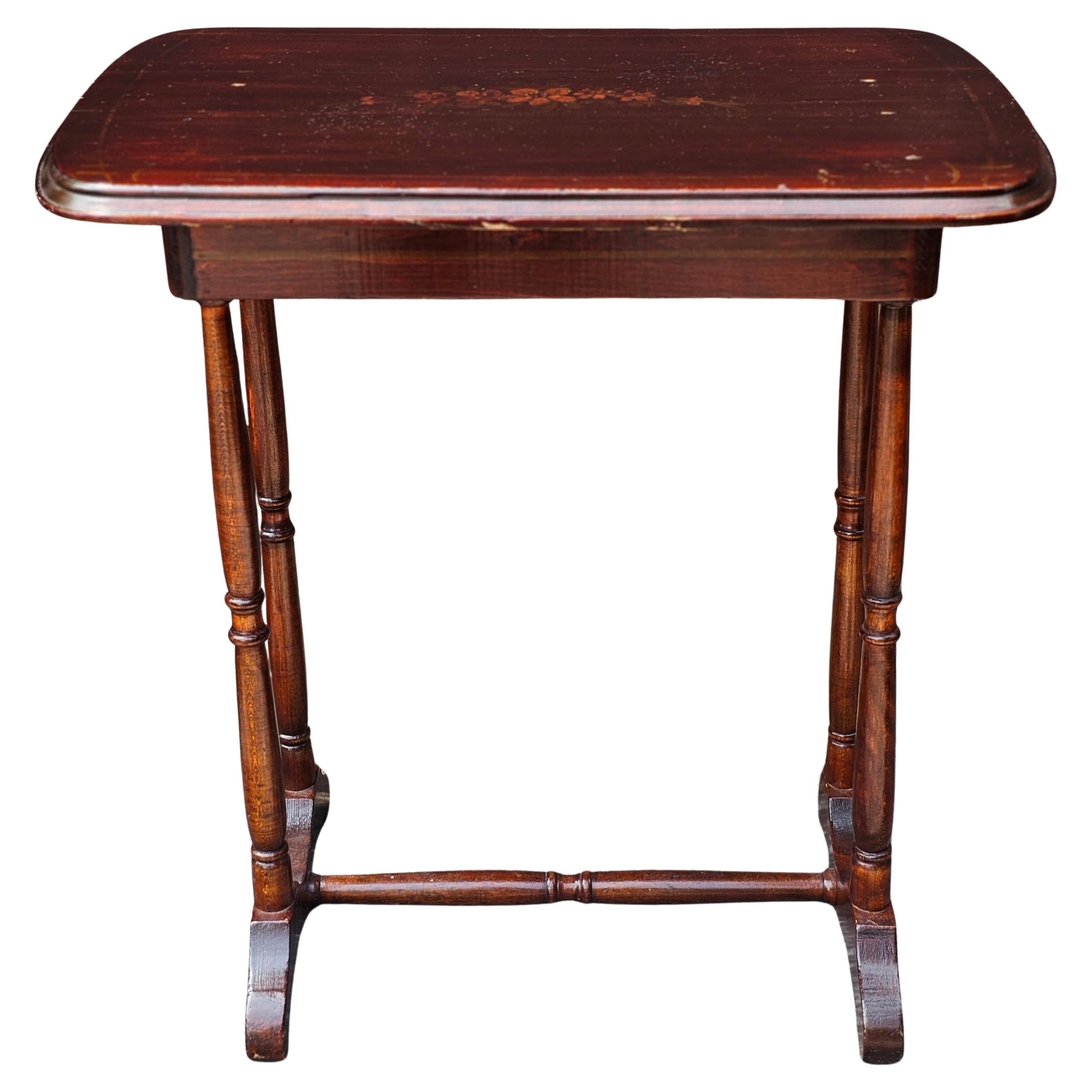 Antique Cherry Stained and Flower Decorated center top Side Table
Measures 26