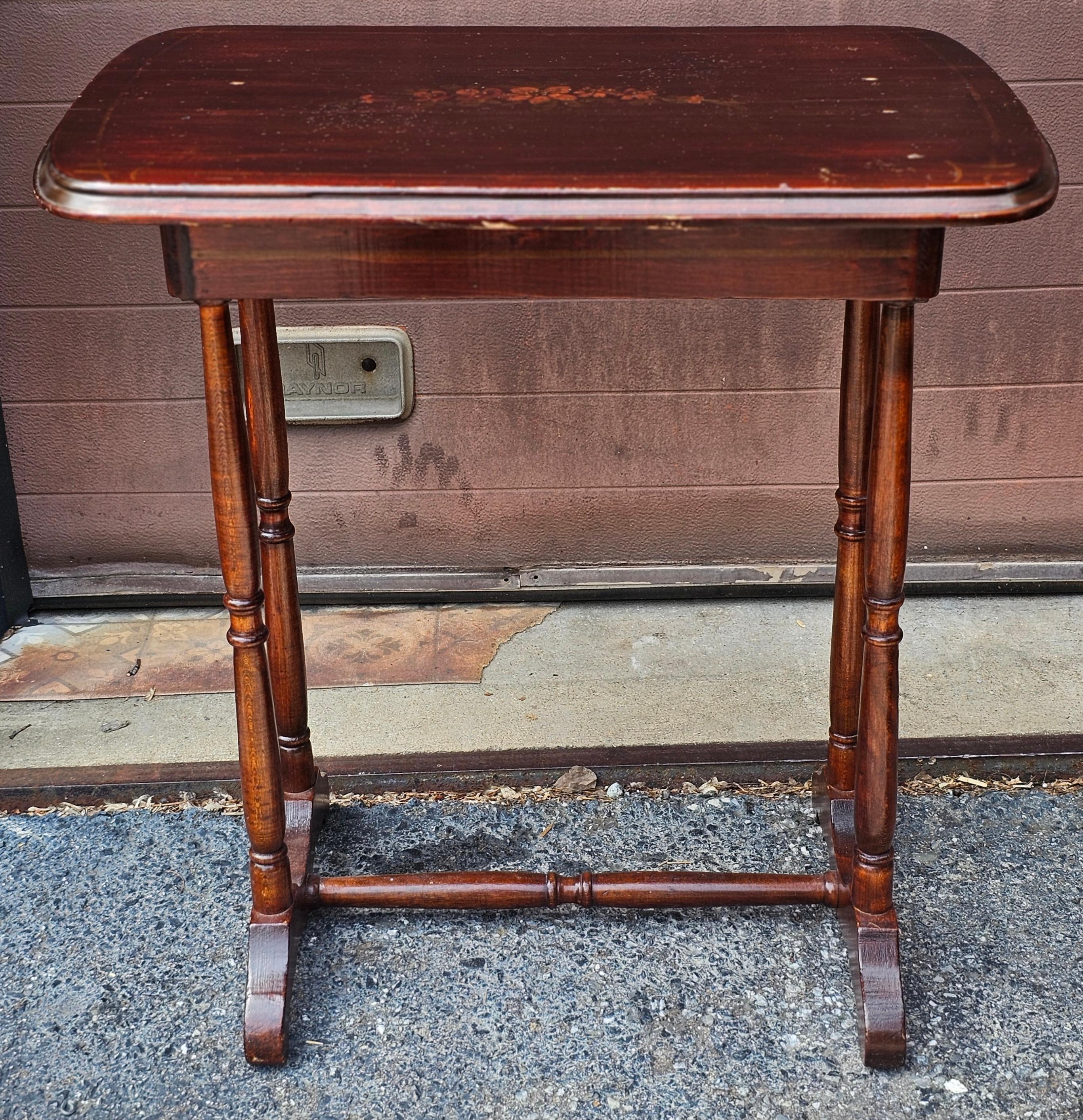 Other Antique Cherry Stained and Flower Decorated Side Table For Sale