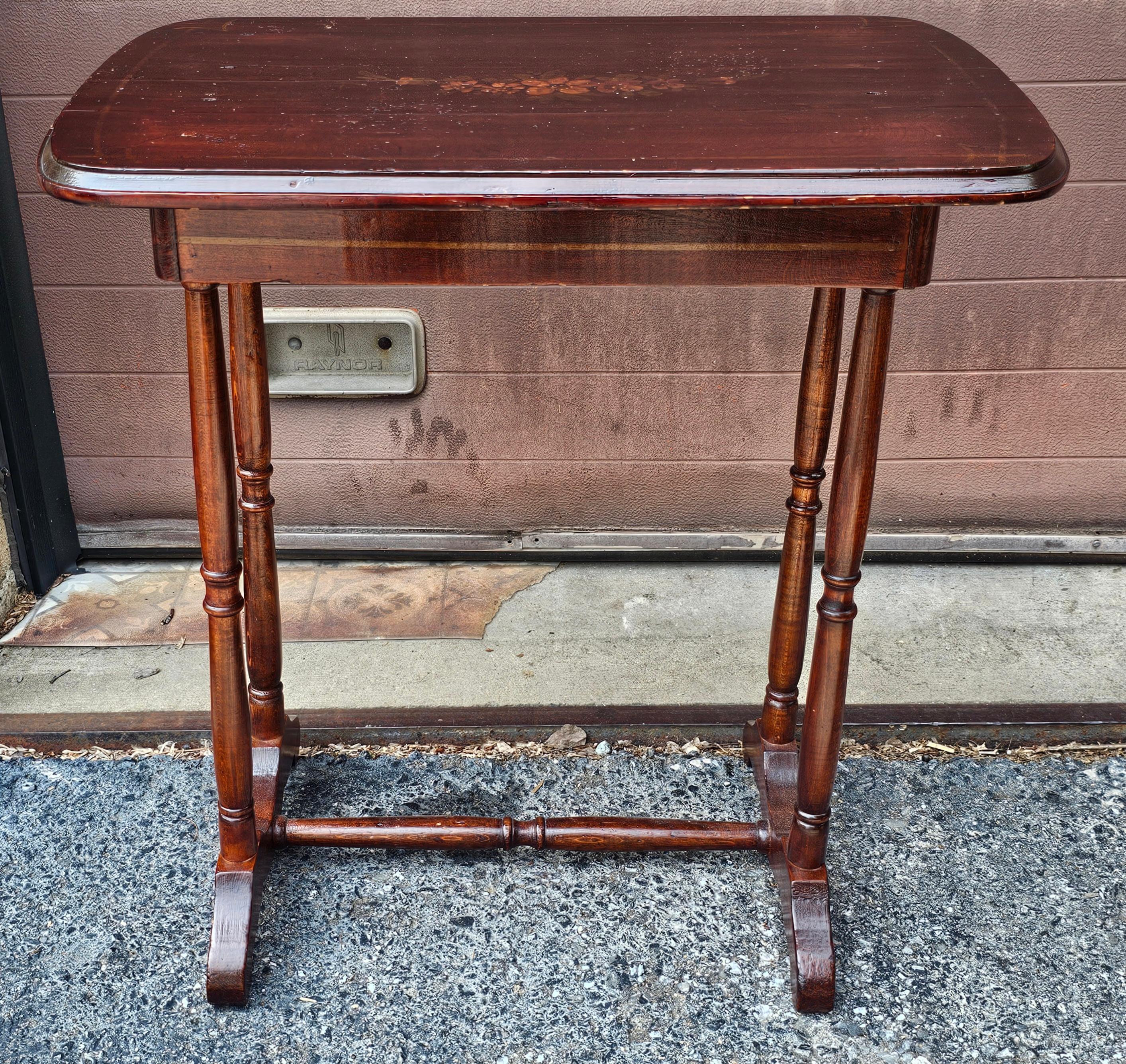 American Antique Cherry Stained and Flower Decorated Side Table For Sale