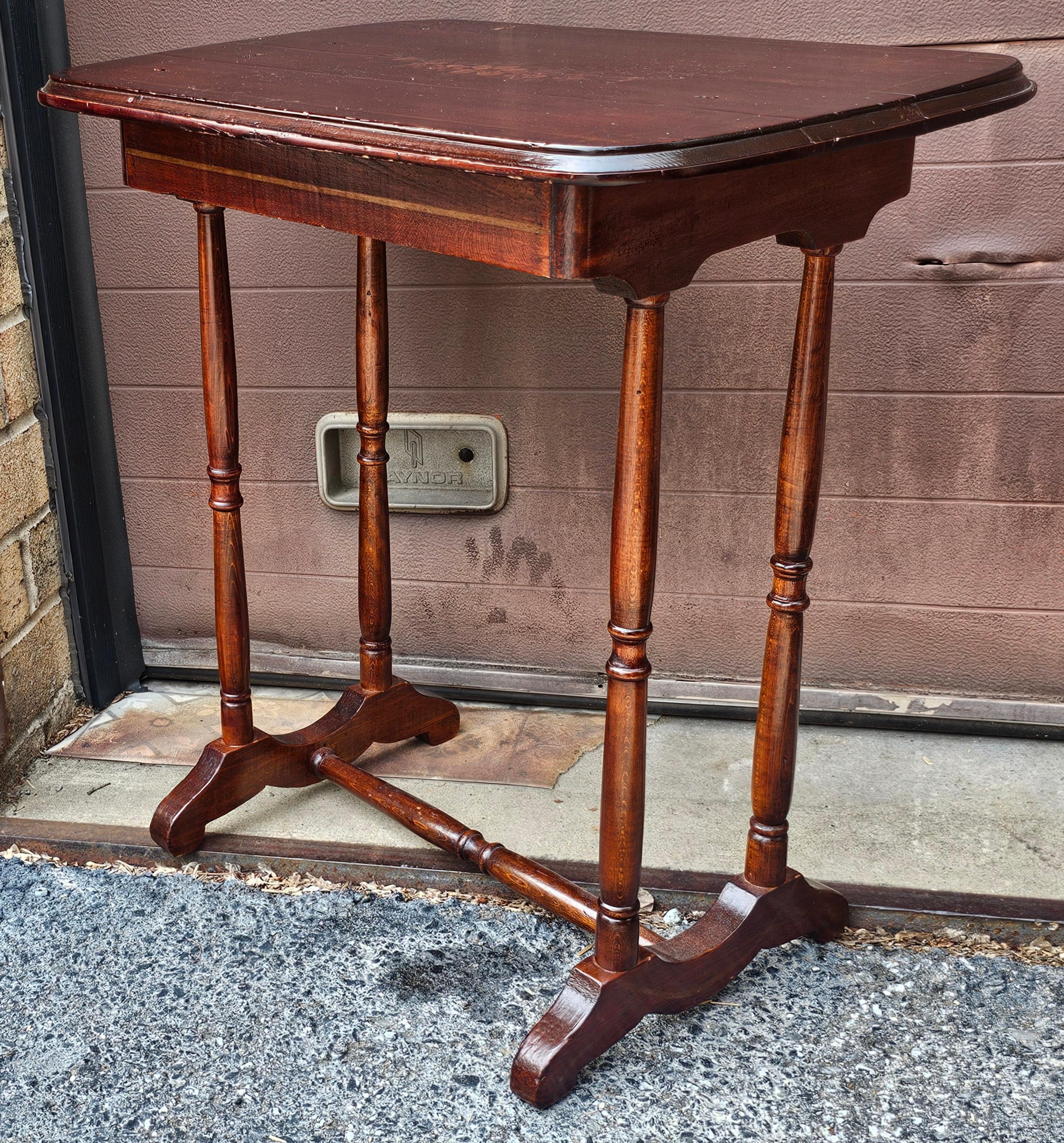 20th Century Antique Cherry Stained and Flower Decorated Side Table For Sale