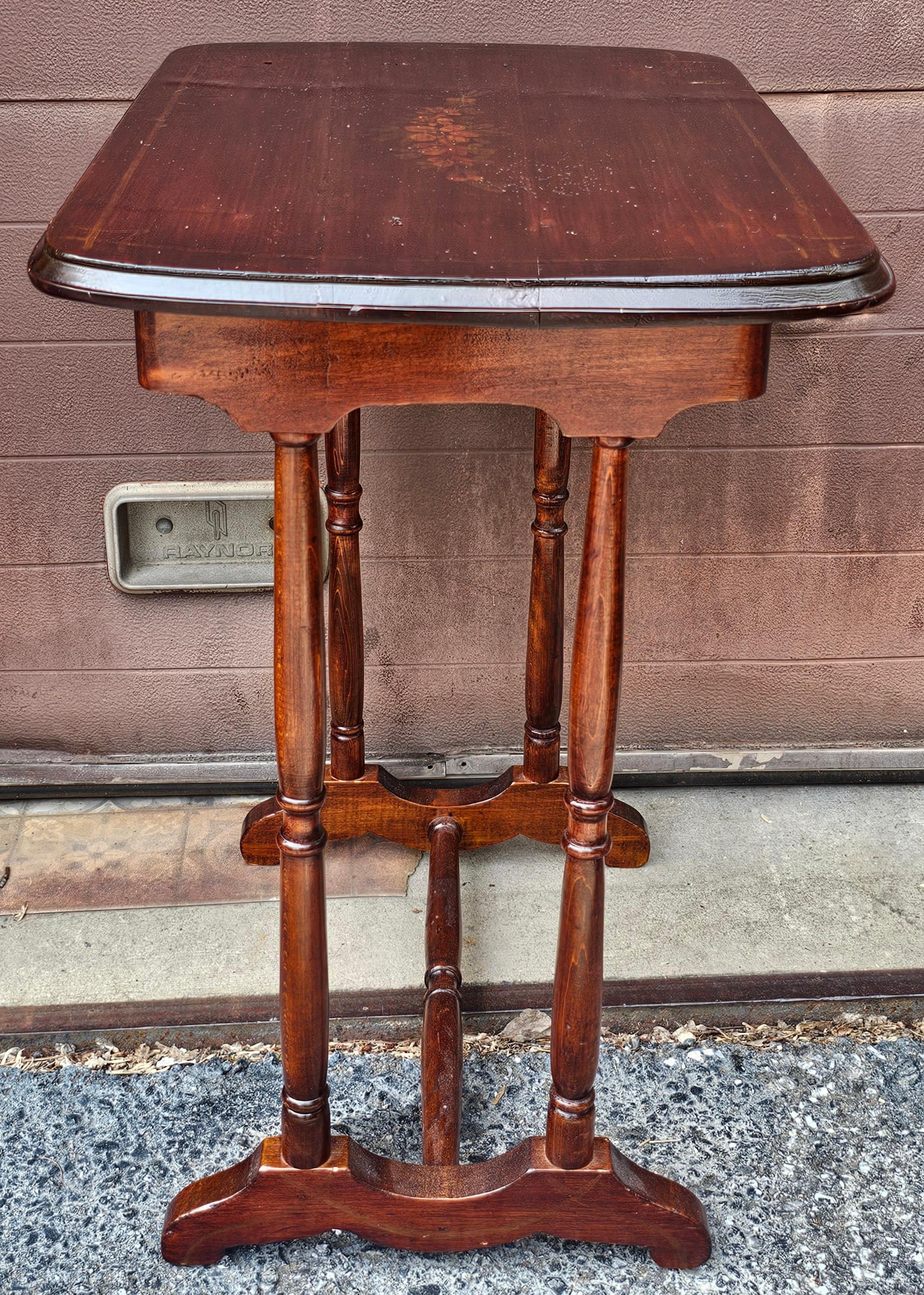 Antique Cherry Stained and Flower Decorated Side Table For Sale 1