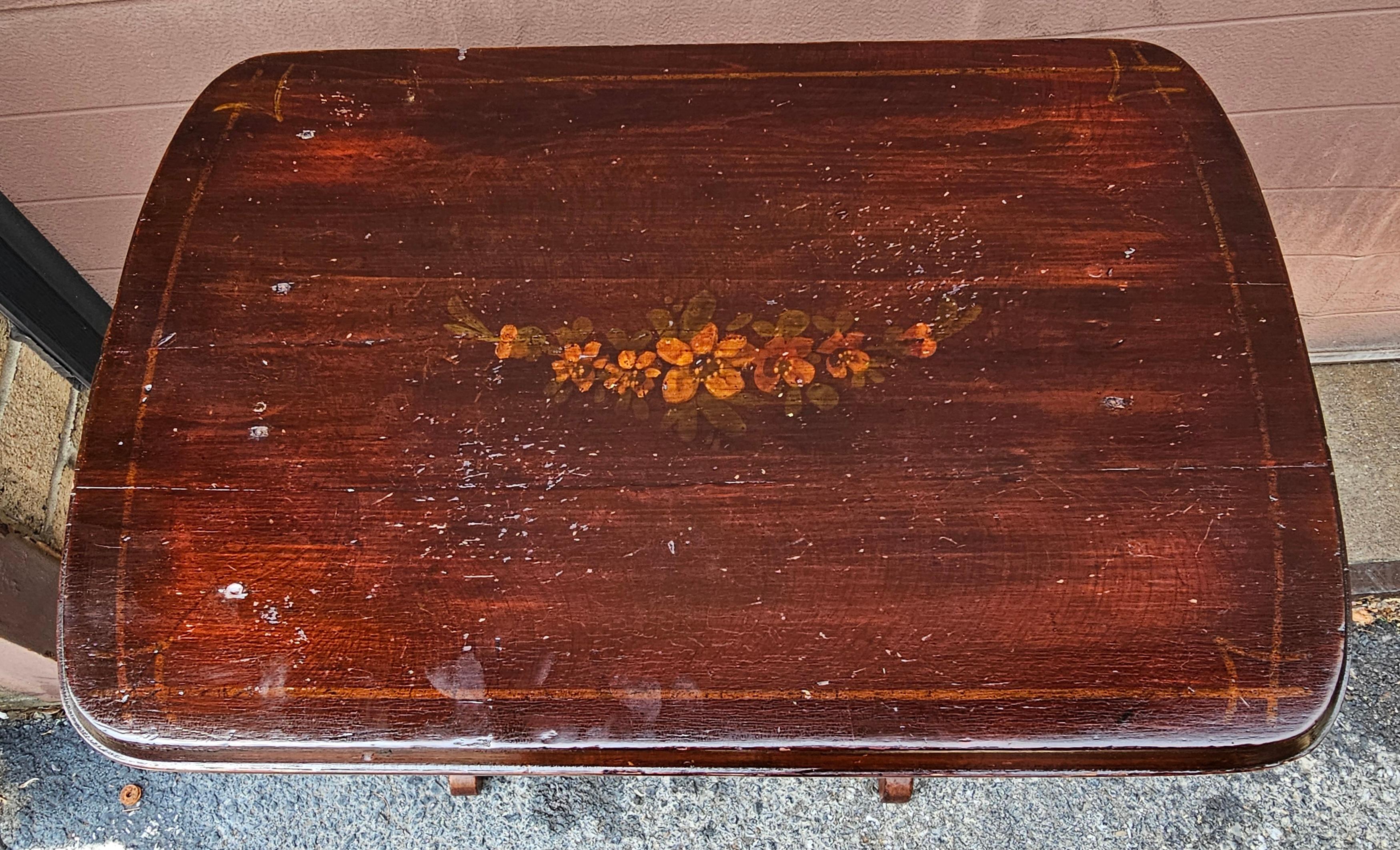 Antique Cherry Stained and Flower Decorated Side Table For Sale 2