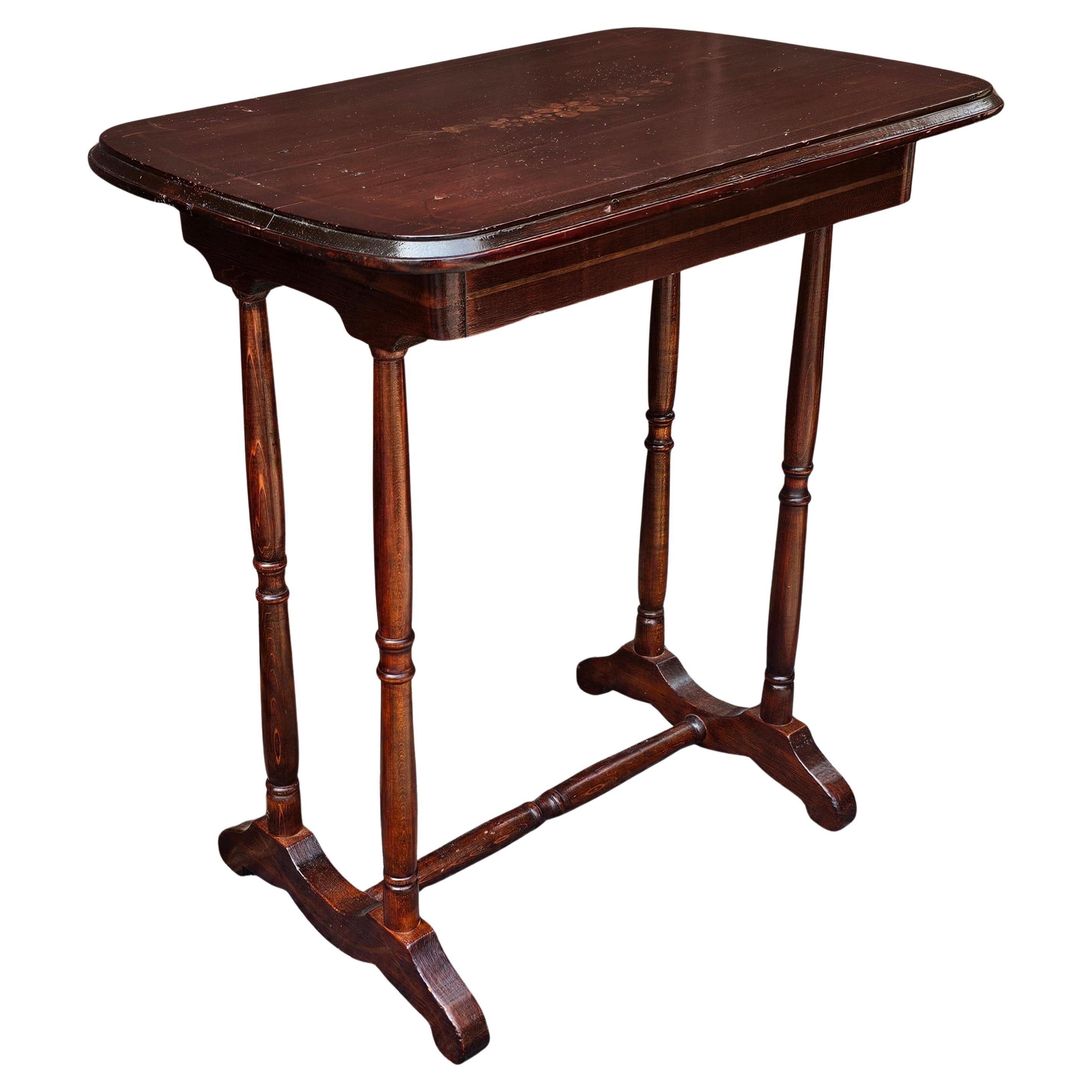 Antique Cherry Stained and Flower Decorated Side Table For Sale