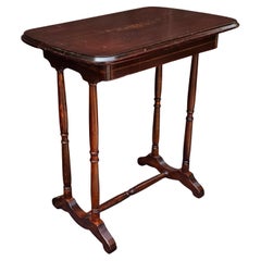 Antique Cherry Stained and Flower Decorated Side Table