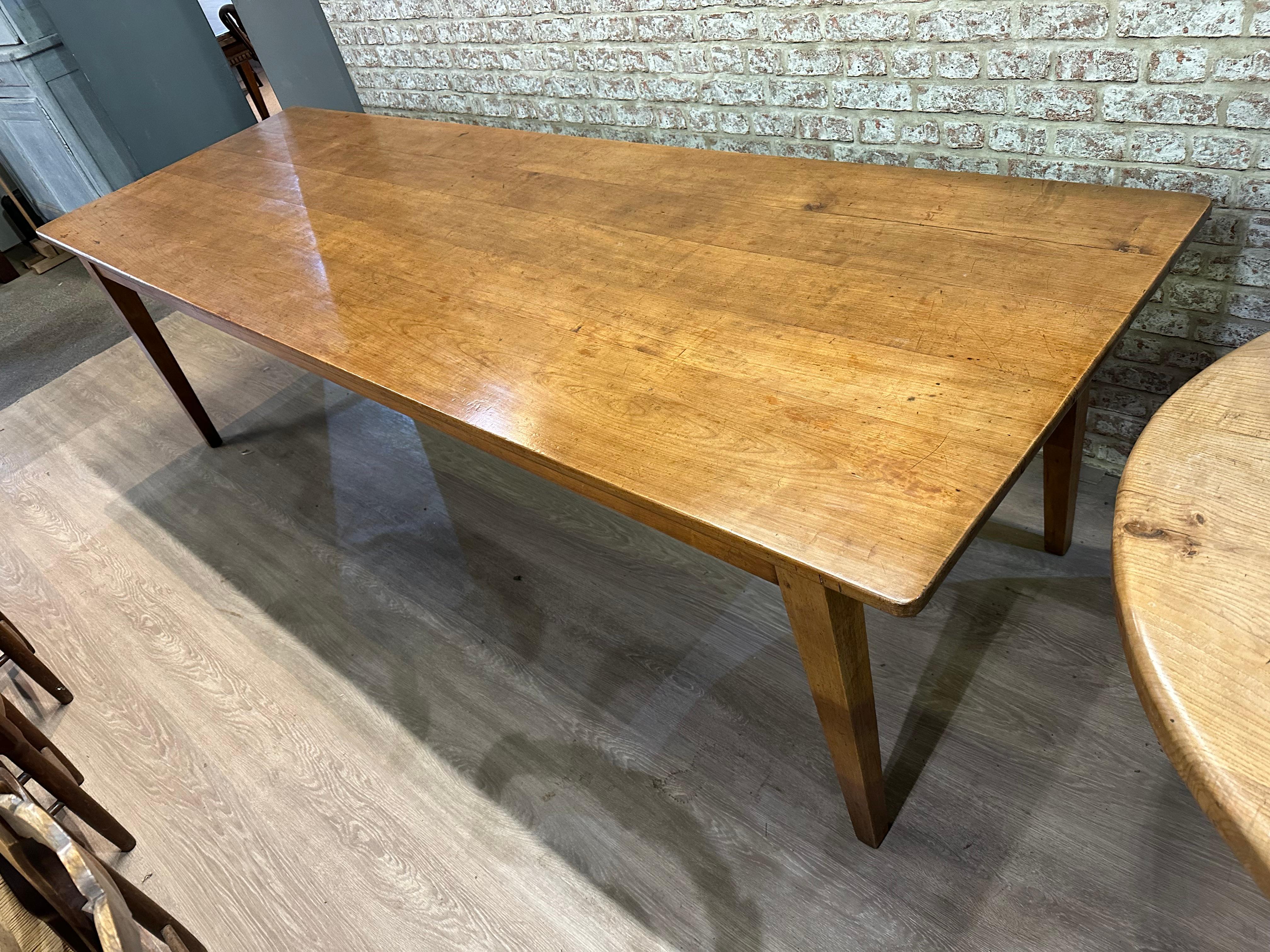 French Antique Cherry Tapered Leg Dining Table For Sale