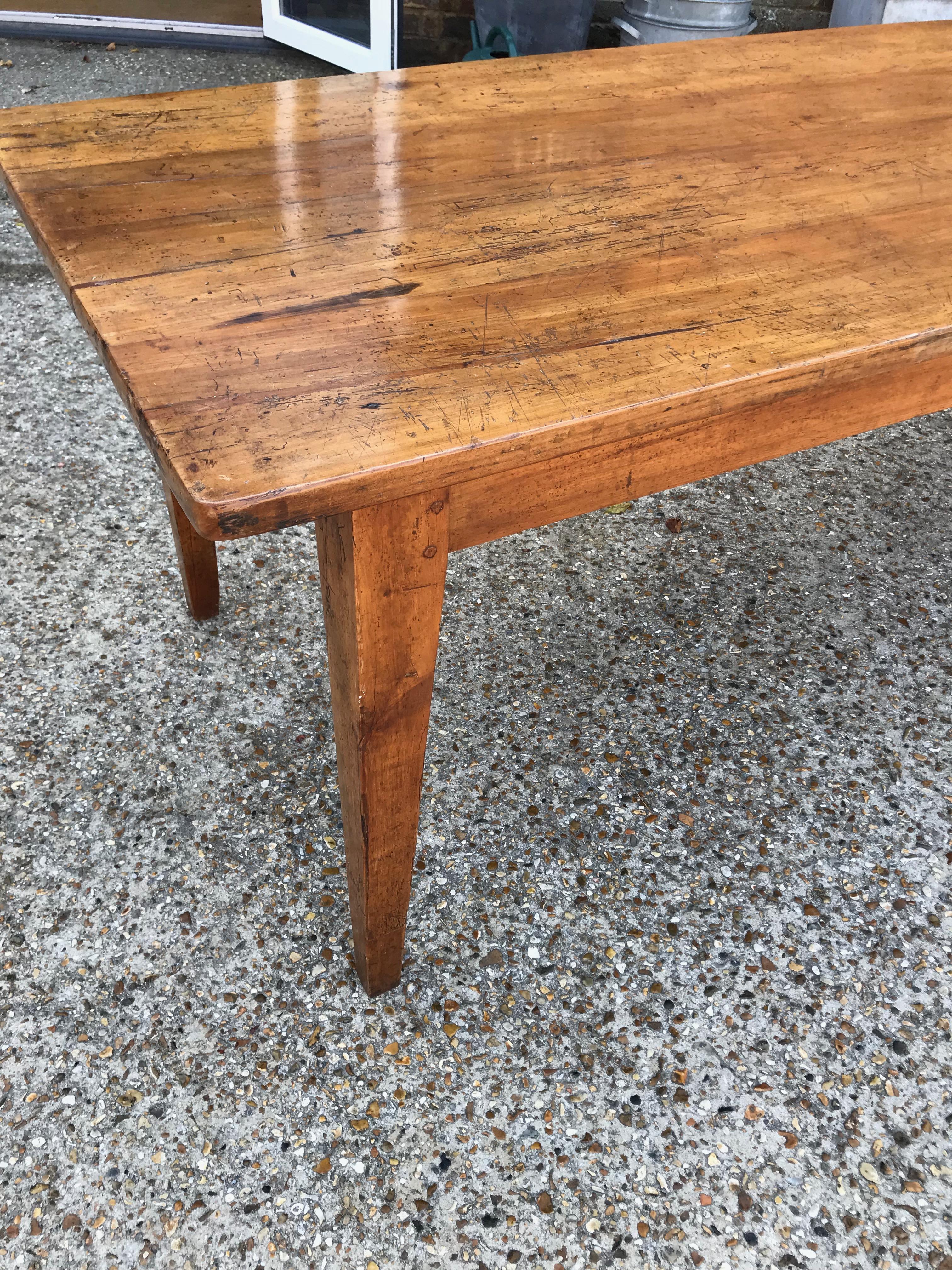 19th Century Antique Cherry Tapered Leg Farmhouse Table