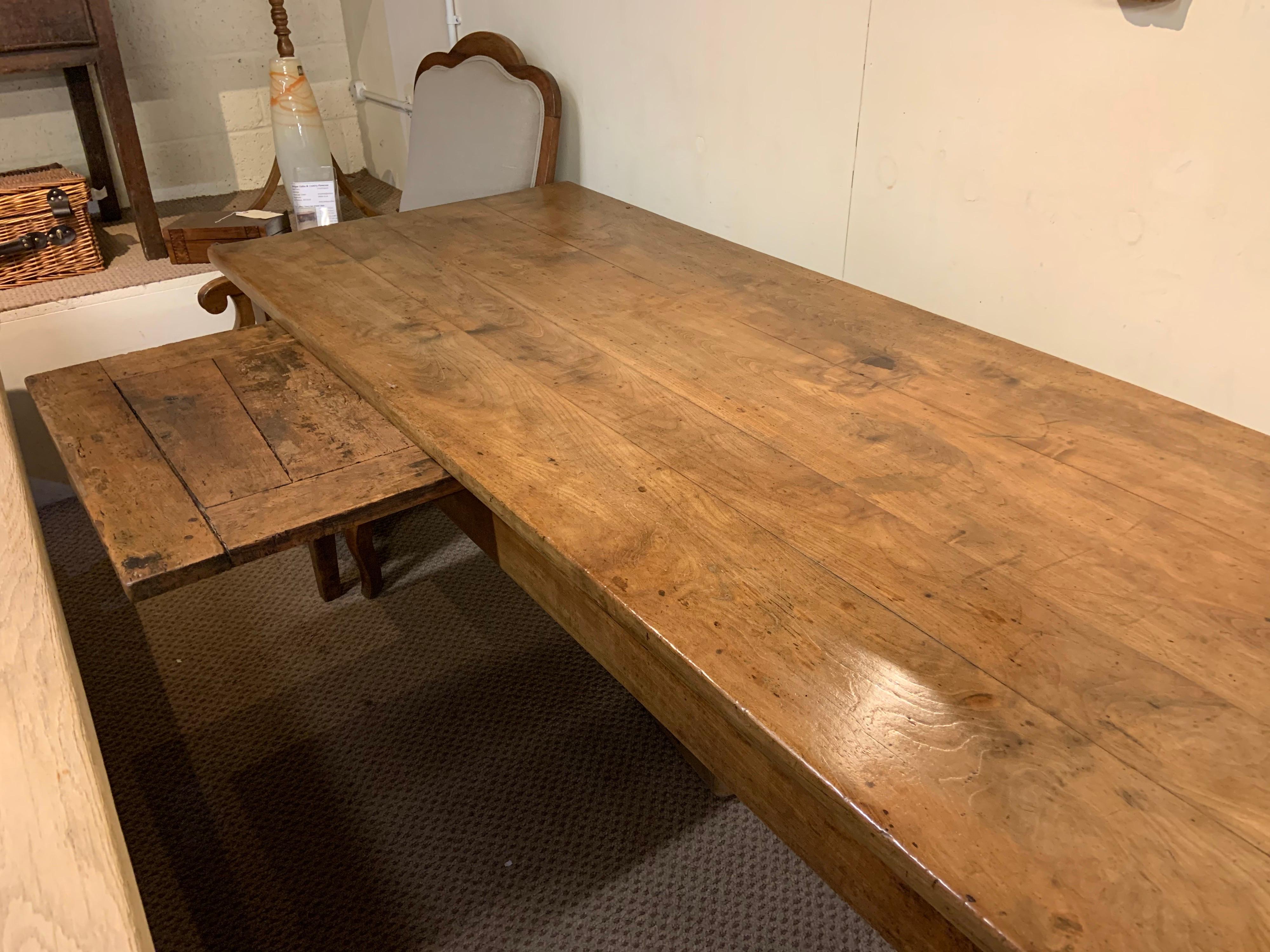 French Antique Cherry Tapered Leg Farmhouse Table