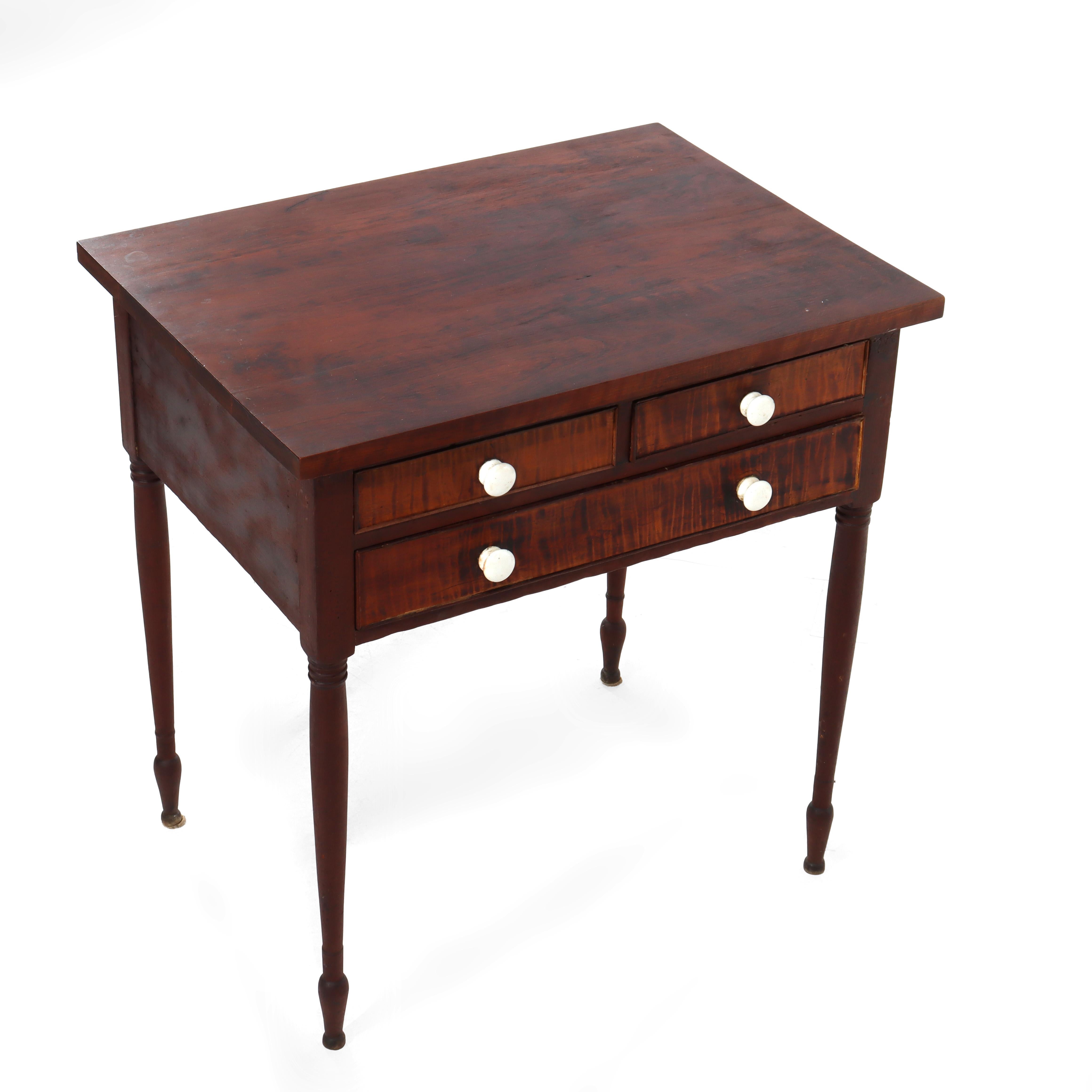 Antique Cherry & Tiger Maple 3-Drawer Small Server C1830 For Sale 5