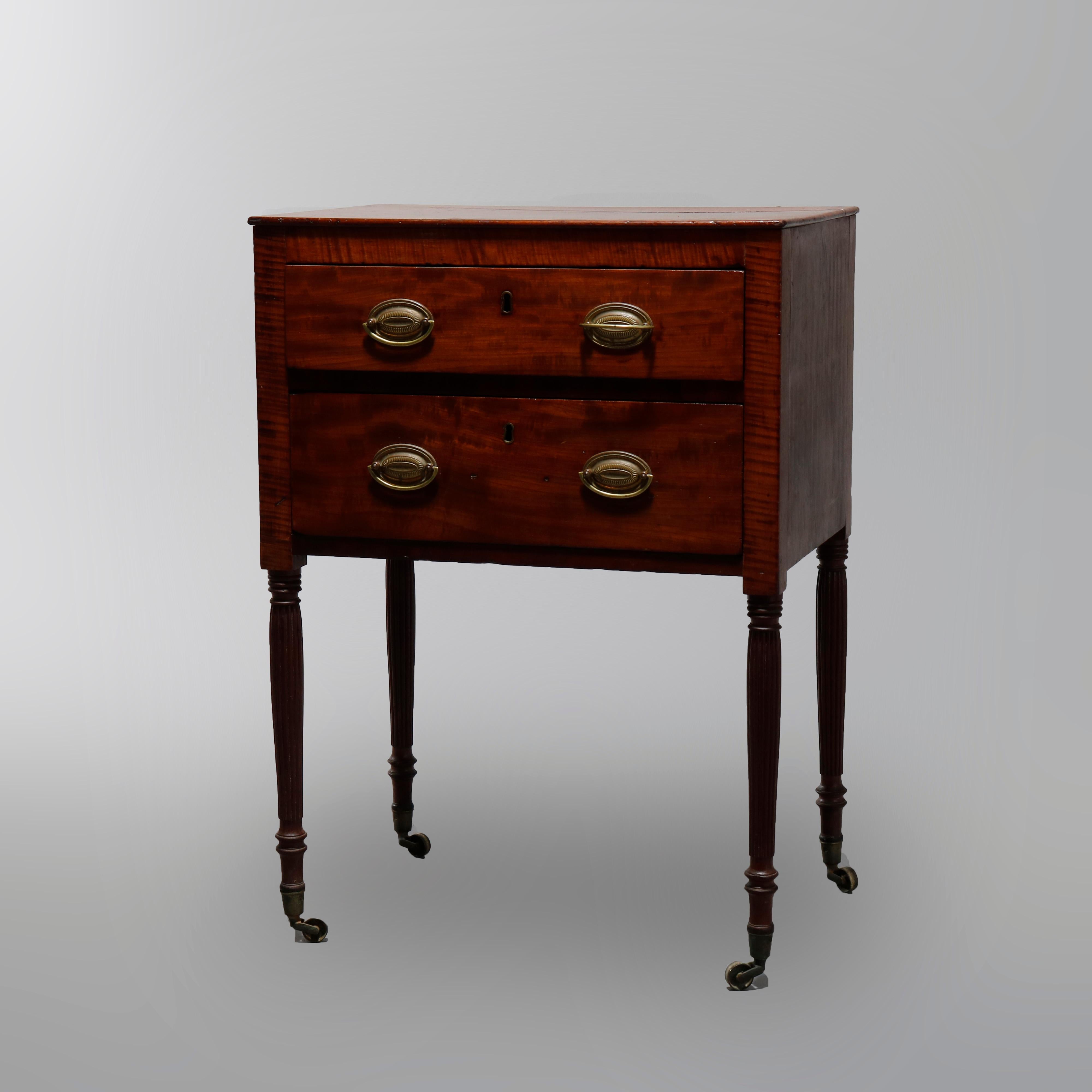 Antique Cherry & Tiger Maple Sheraton Two Drawer End Stand, Circa 1830 6