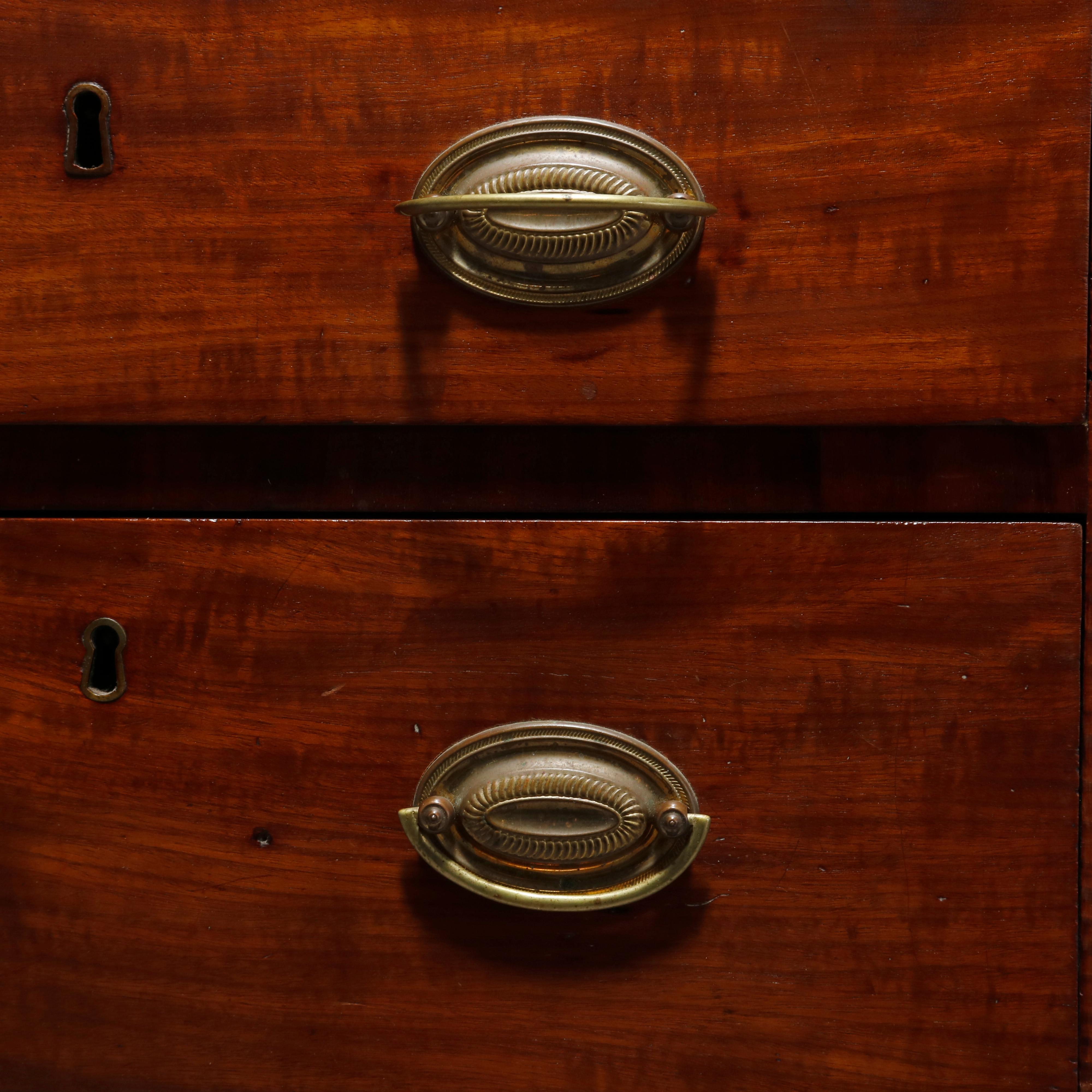 Carved Antique Cherry & Tiger Maple Sheraton Two Drawer End Stand, Circa 1830