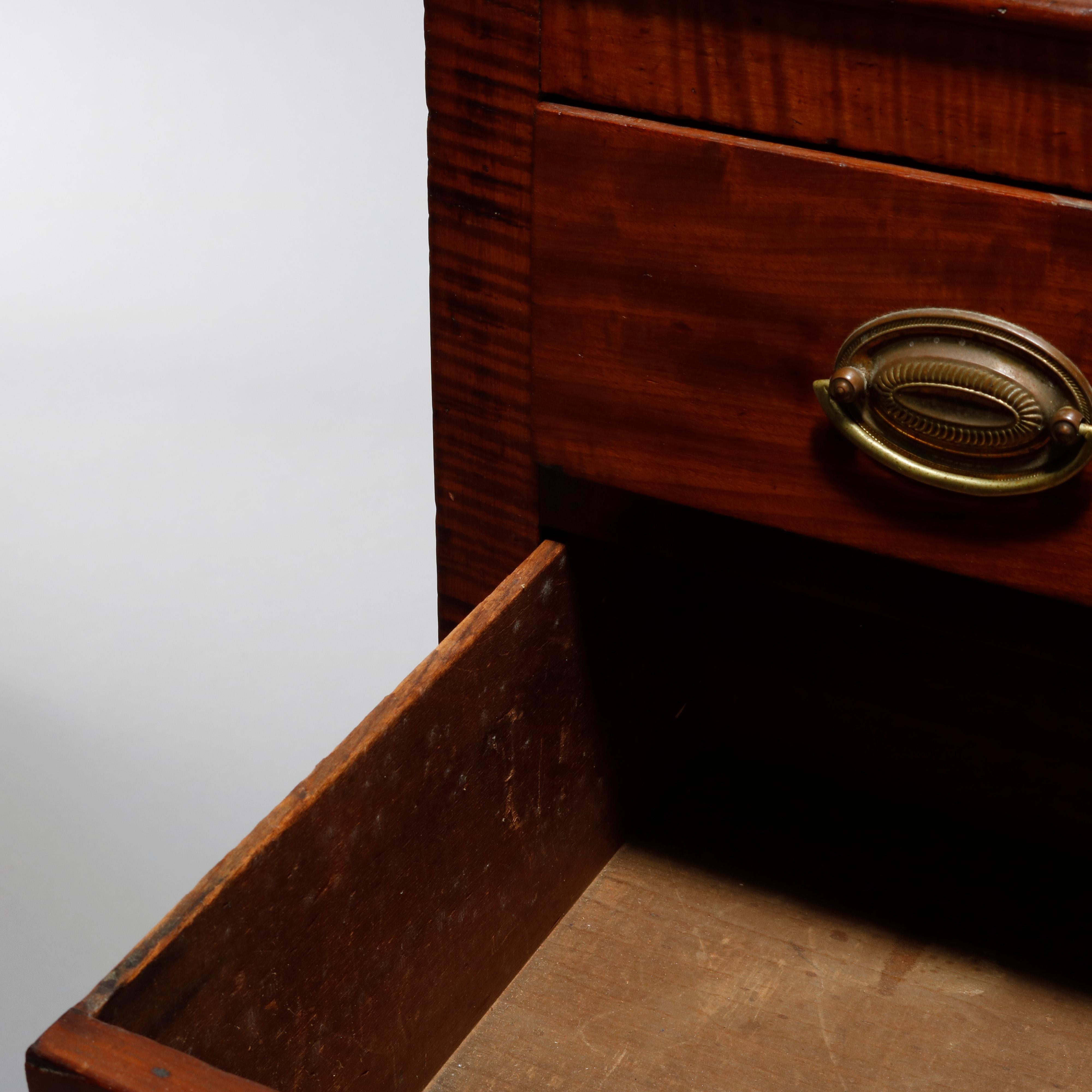 Antique Cherry & Tiger Maple Sheraton Two Drawer End Stand, Circa 1830 In Good Condition In Big Flats, NY