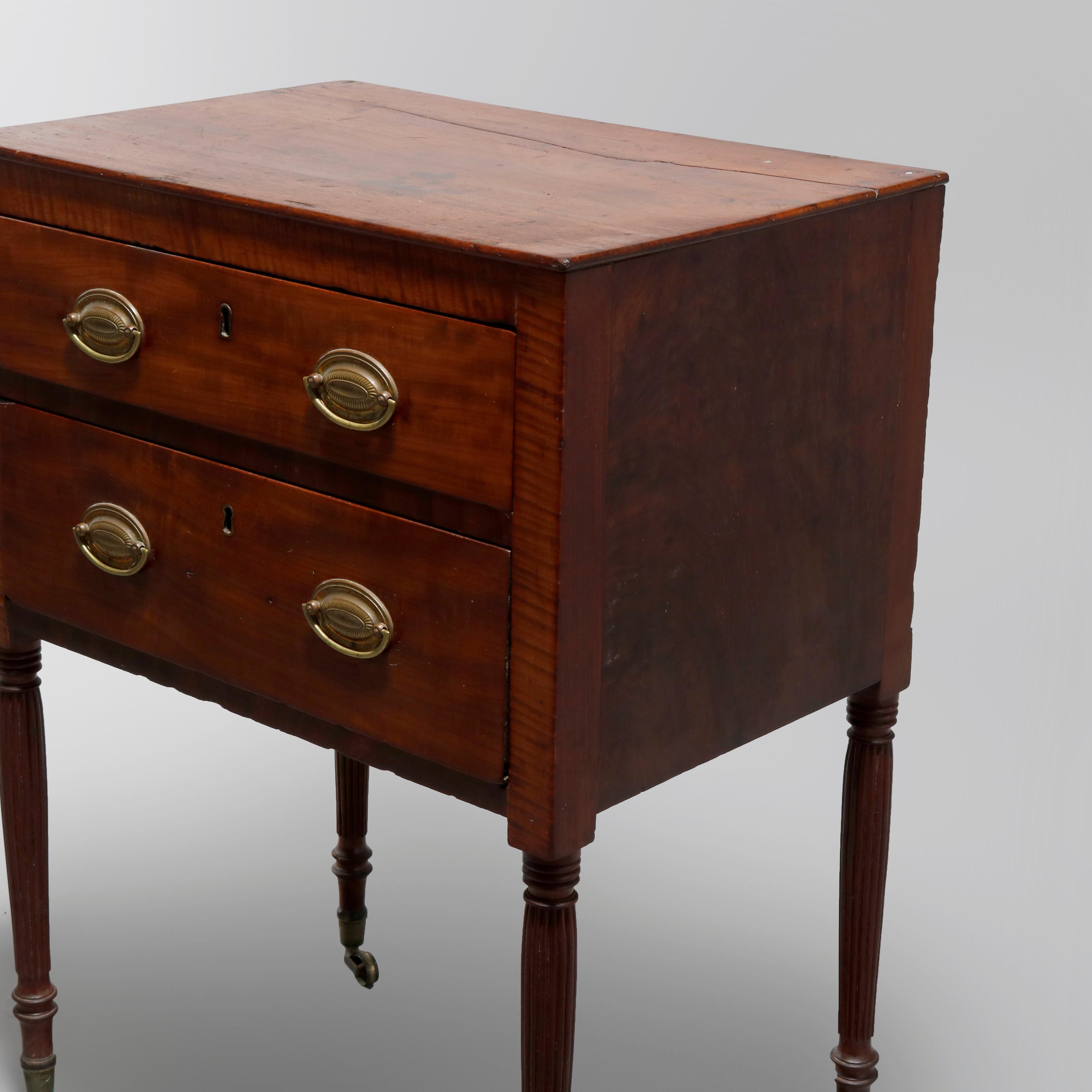 Antique Cherry & Tiger Maple Sheraton Two Drawer End Stand, Circa 1830 1