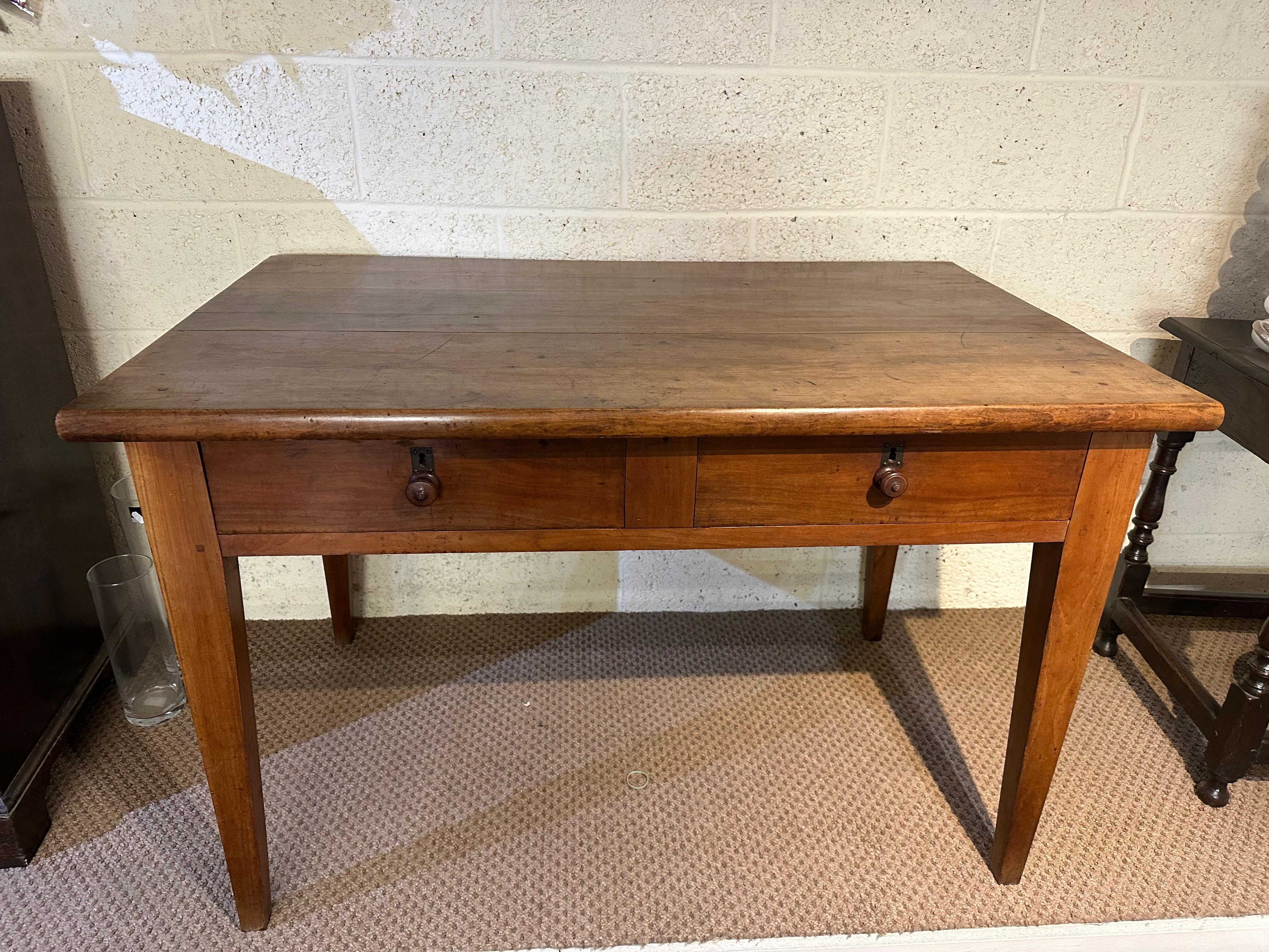 French Antique Cherry Two Drawer Desk For Sale
