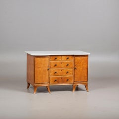 Antique Cherry Wood Chest of Drawers with Marble Top, 1920's