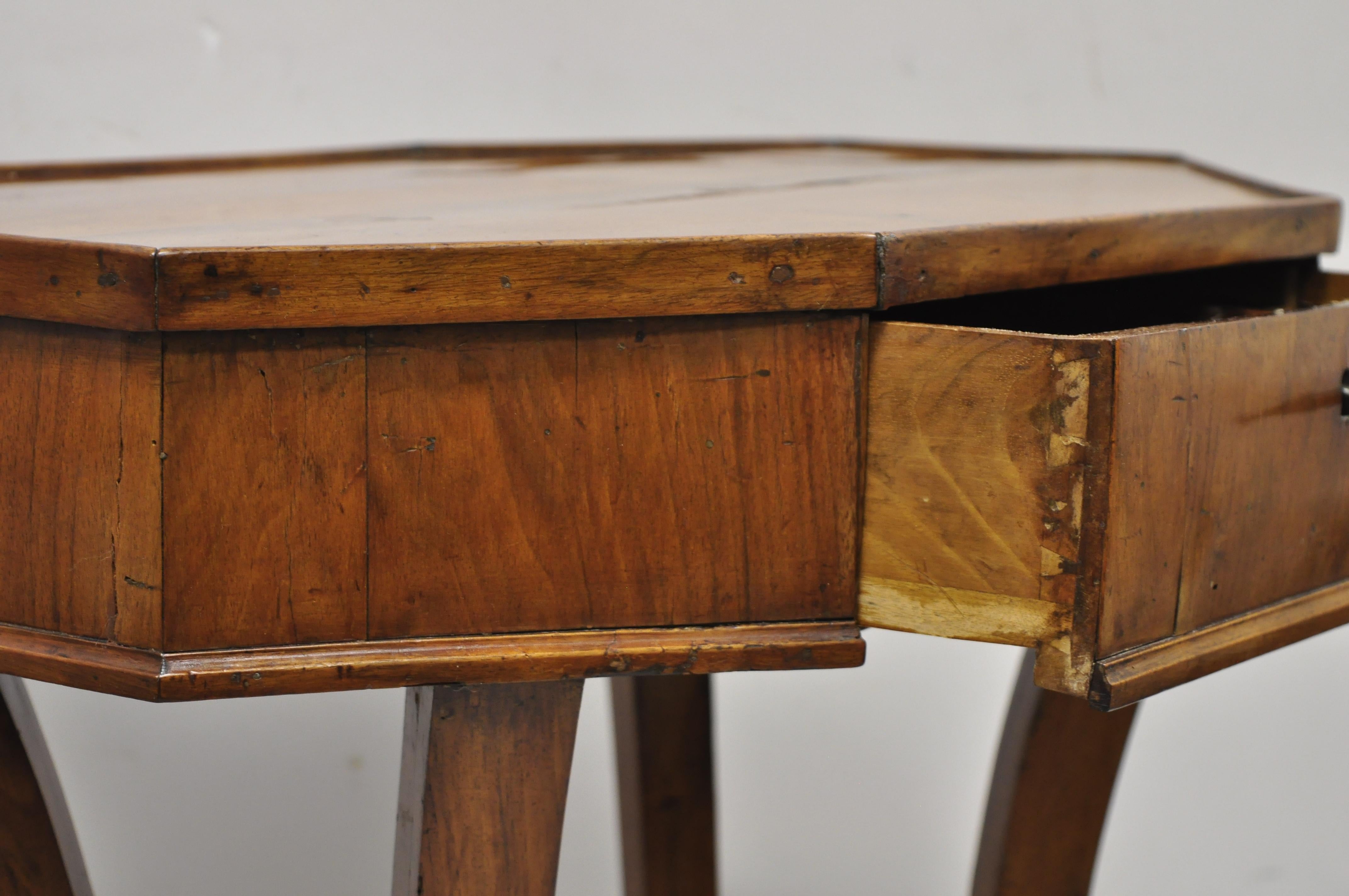 19th Century Antique Cherry Wood Italian Biedermeier One Drawer Accent Lamp Side Table For Sale